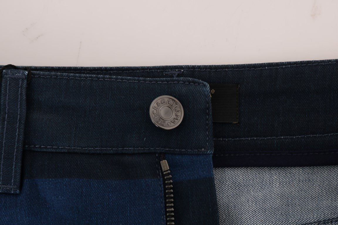 Dolce & Gabbana Blauer kurzer gestreifter Mini-Jeansrock