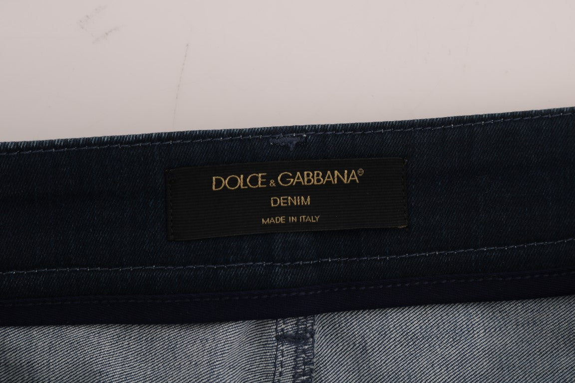 Dolce & Gabbana Blauer kurzer gestreifter Mini-Jeansrock