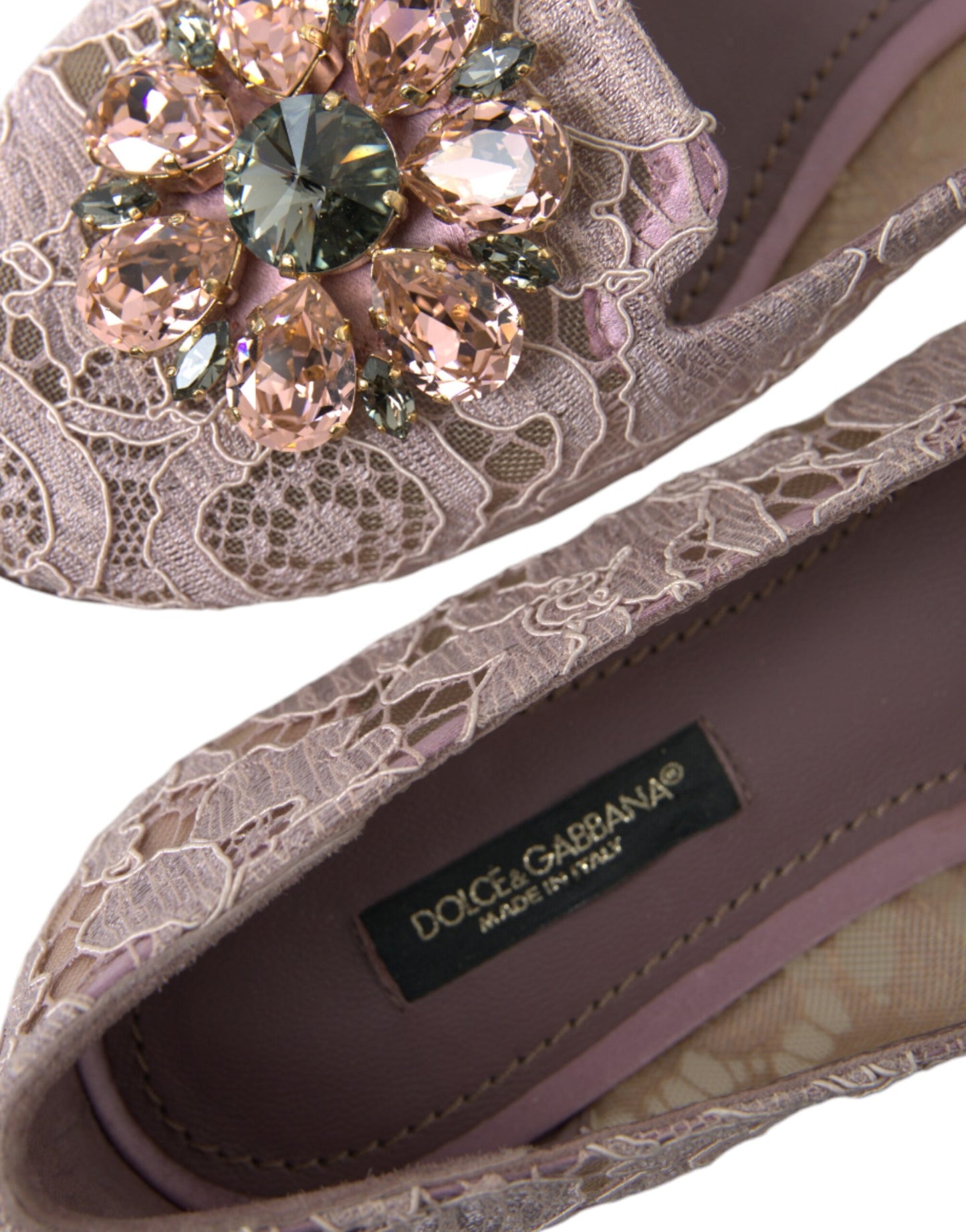 Dolce & Gabbana Rosa Spitze Kristall Ballerinas Loafer Schuhe