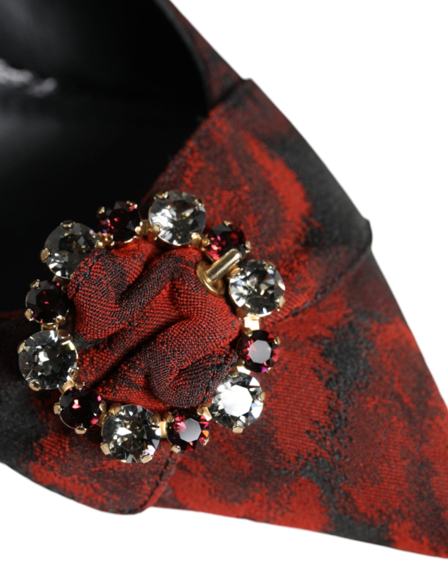 Dolce & Gabbana – Slingback-Schuhe mit Blumenmuster und Kristallabsatz in Schwarz und Rot