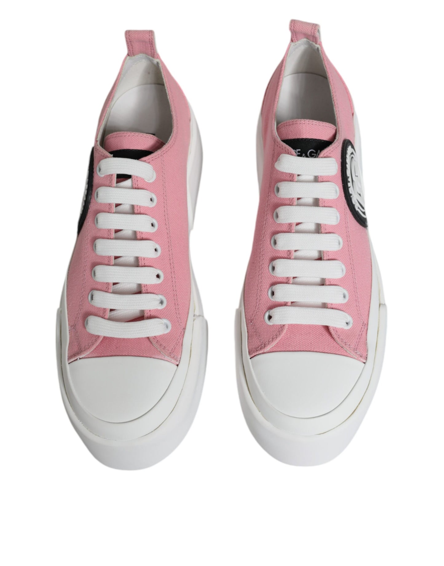 Dolce & Gabbana Rosa Weiß Canvas Logo Low Top Sneakers Schuhe