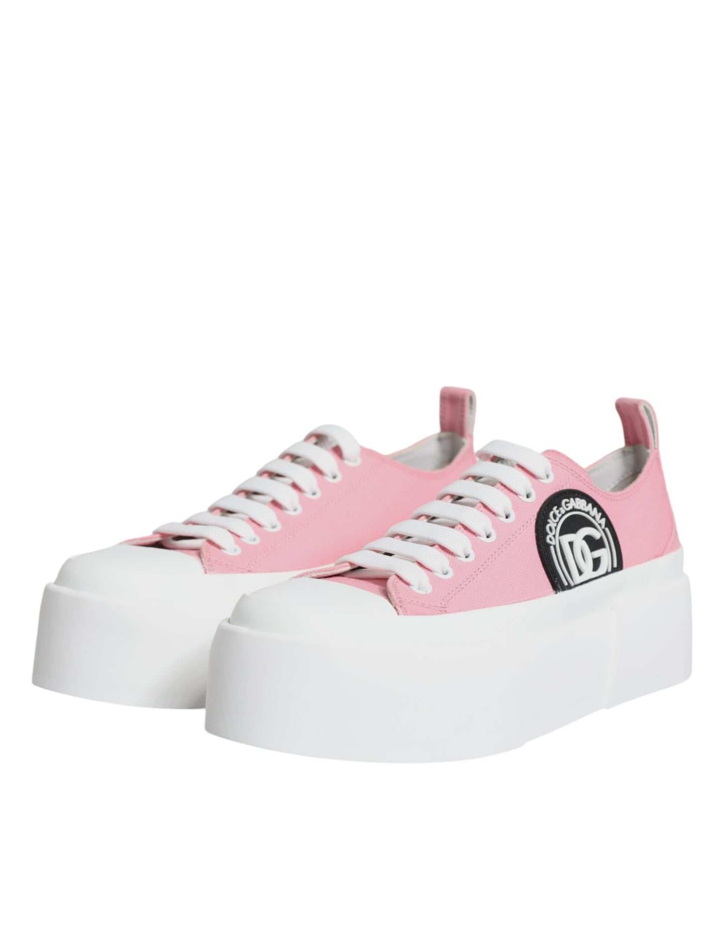 Dolce & Gabbana Rosa Weiß Canvas Logo Low Top Sneakers Schuhe
