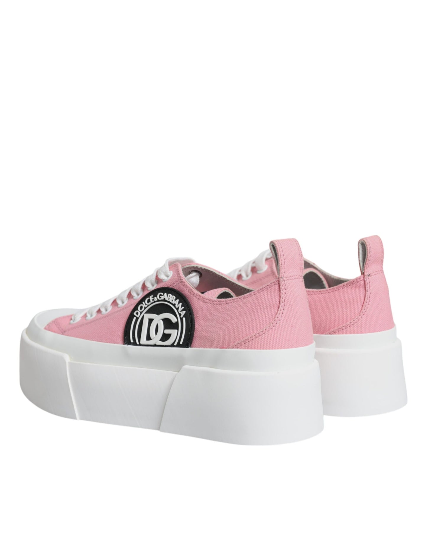Dolce & Gabbana Rosa Weiß Canvas Logo Low Top Sneakers Schuhe