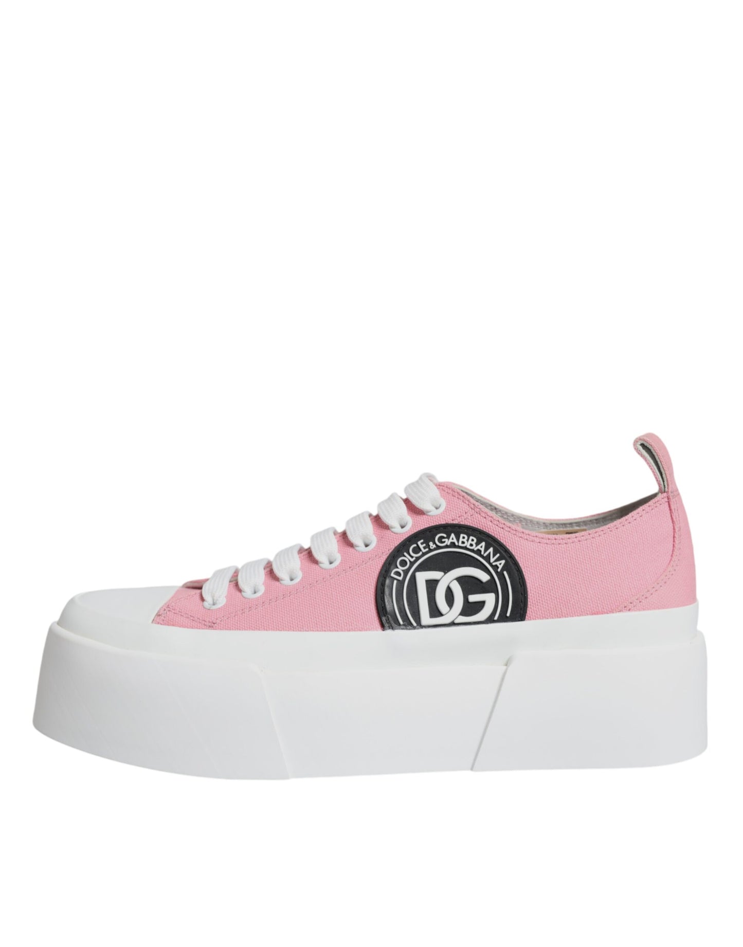 Dolce & Gabbana Rosa Weiß Canvas Logo Low Top Sneakers Schuhe