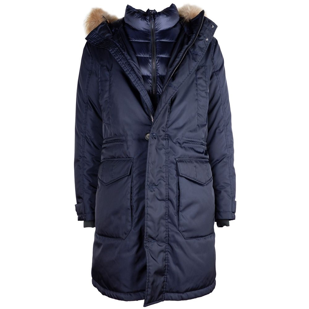 Blaue Nylon-Herrenjacke hinzufügen