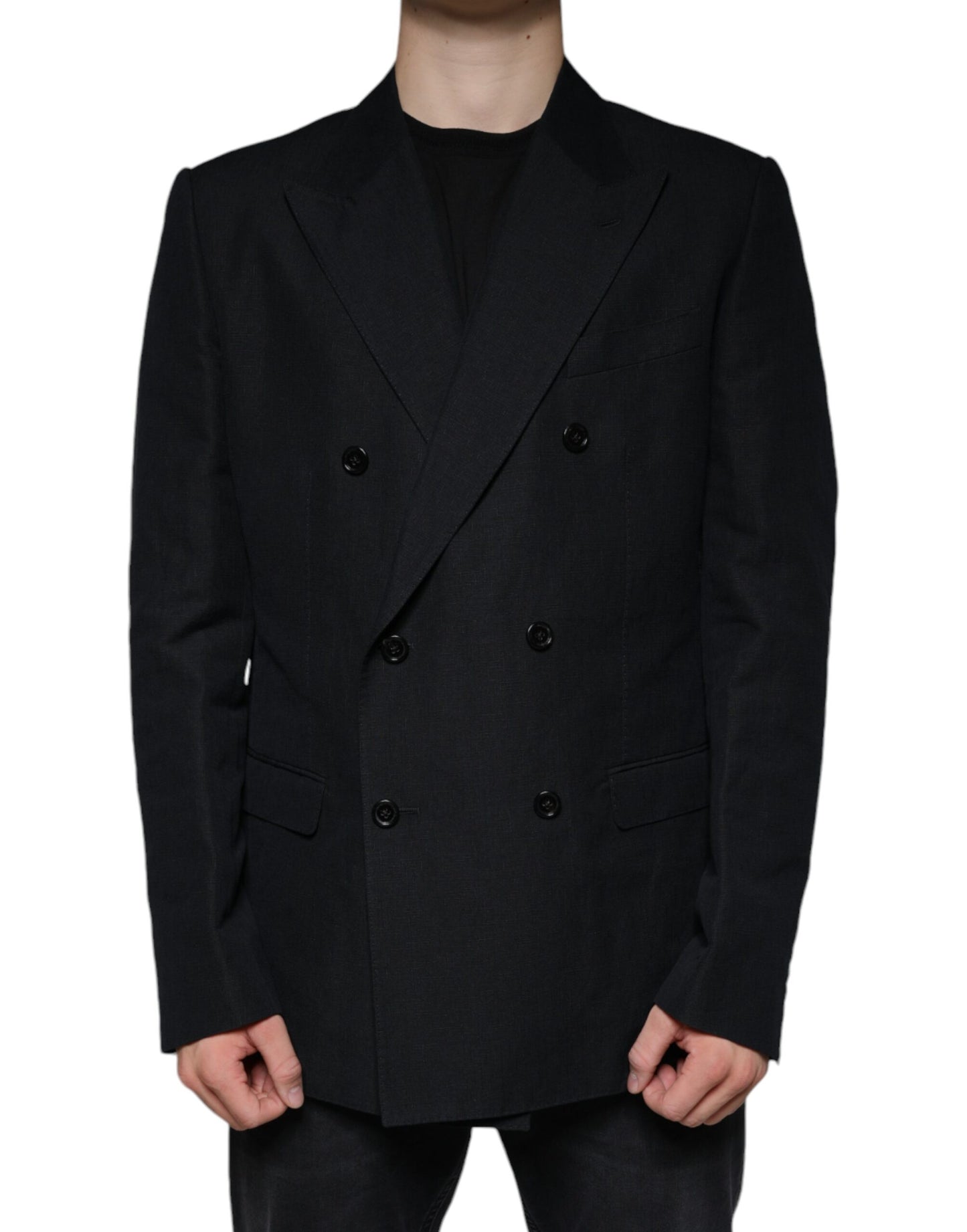 Dolce & Gabbana – Zweireihiger Blazer aus schwarzem Leinen