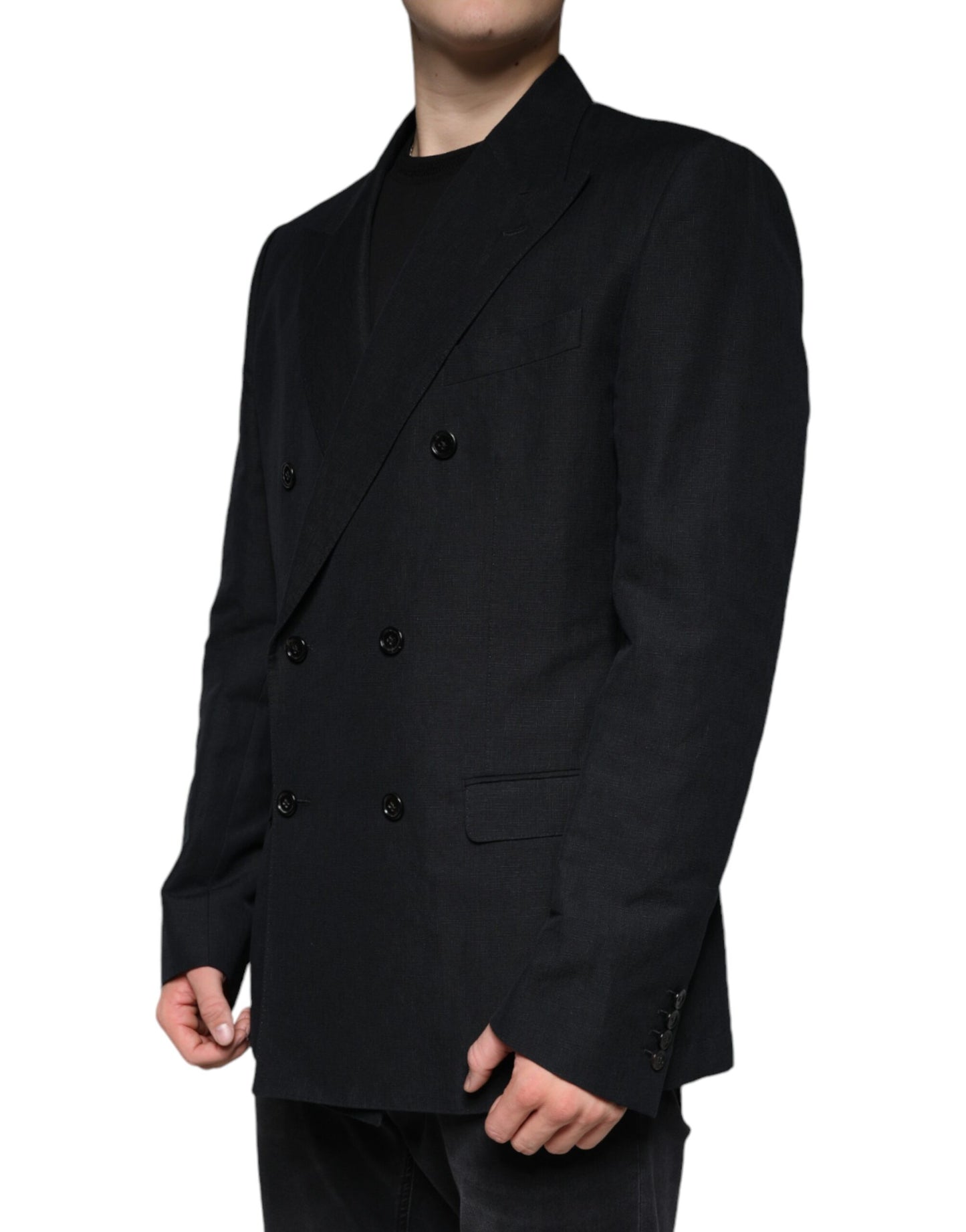Dolce & Gabbana – Zweireihiger Blazer aus schwarzem Leinen