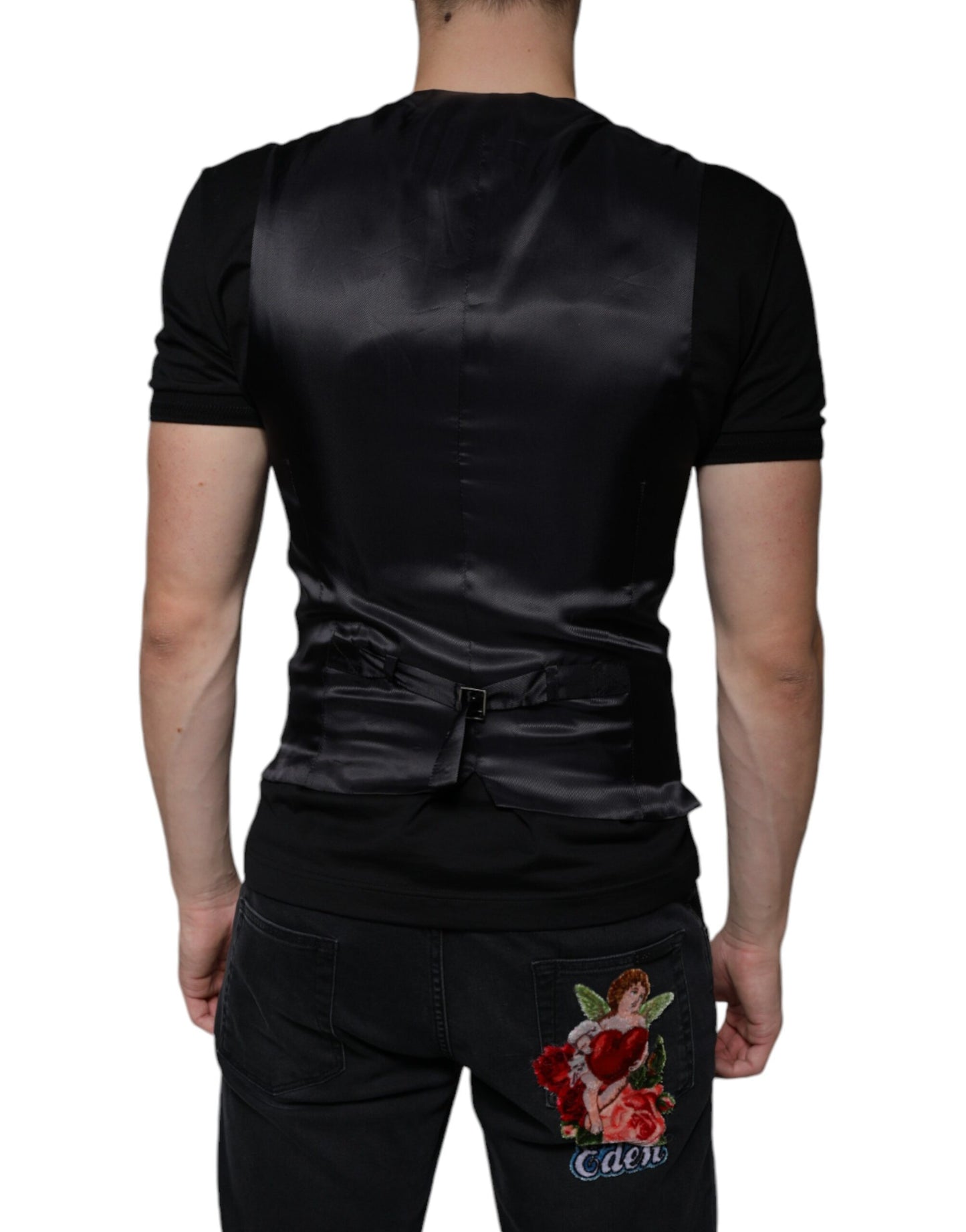 Dolce & Gabbana Schwarze Lederweste, formelle Weste