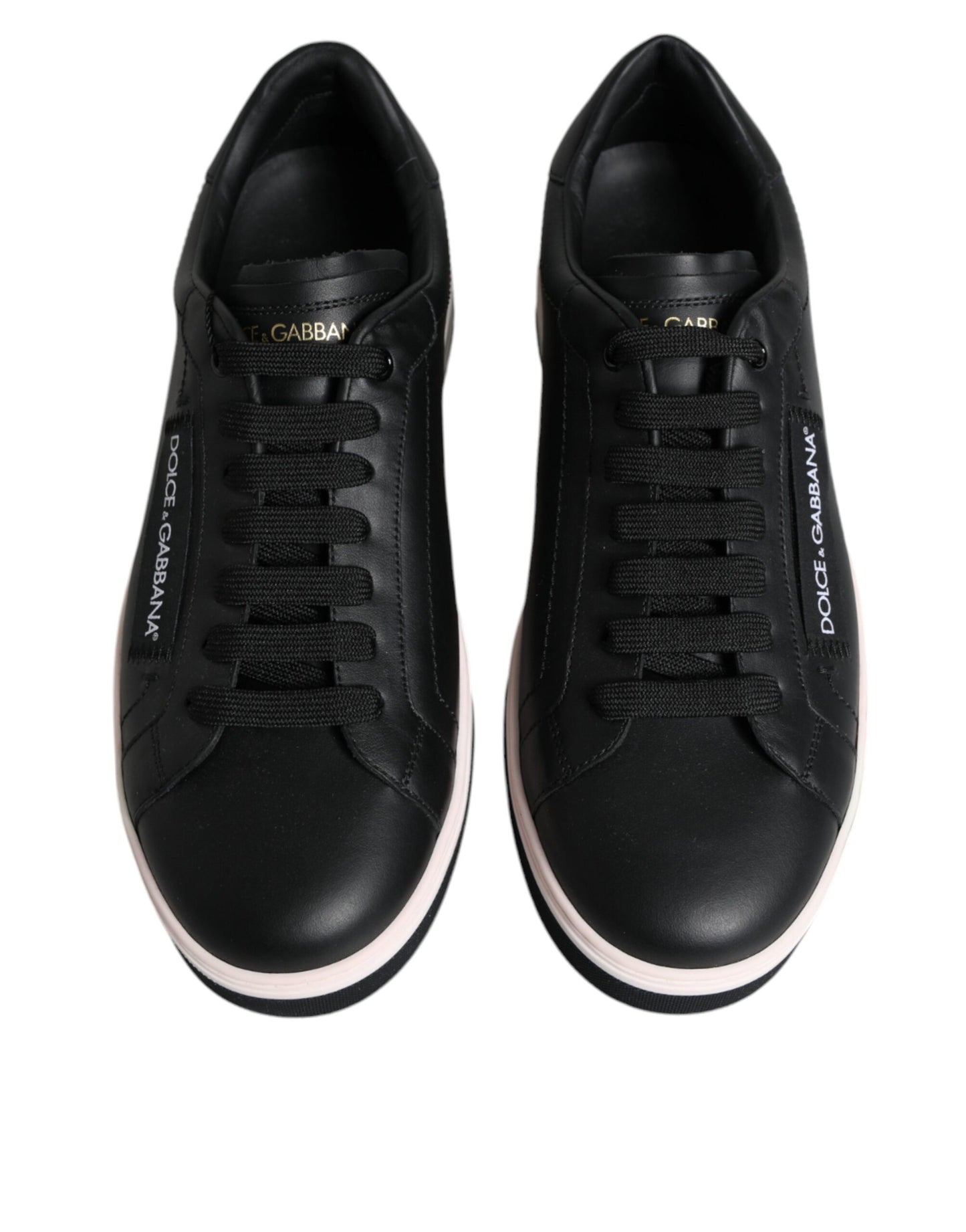 Dolce & Gabbana Herren Sneakers aus schwarzem Leder mit niedrigem Schaft