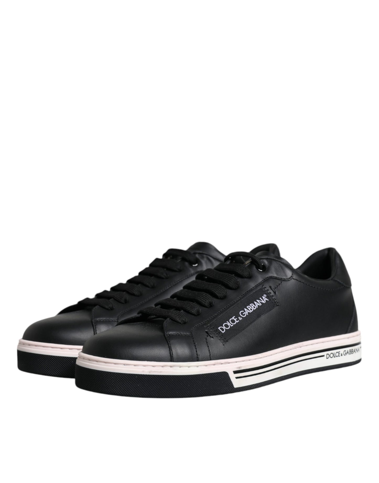 Dolce & Gabbana Herren Sneakers aus schwarzem Leder mit niedrigem Schaft