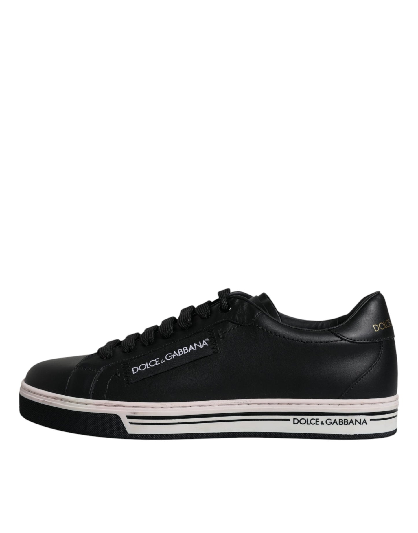 Dolce & Gabbana Herren Sneakers aus schwarzem Leder mit niedrigem Schaft