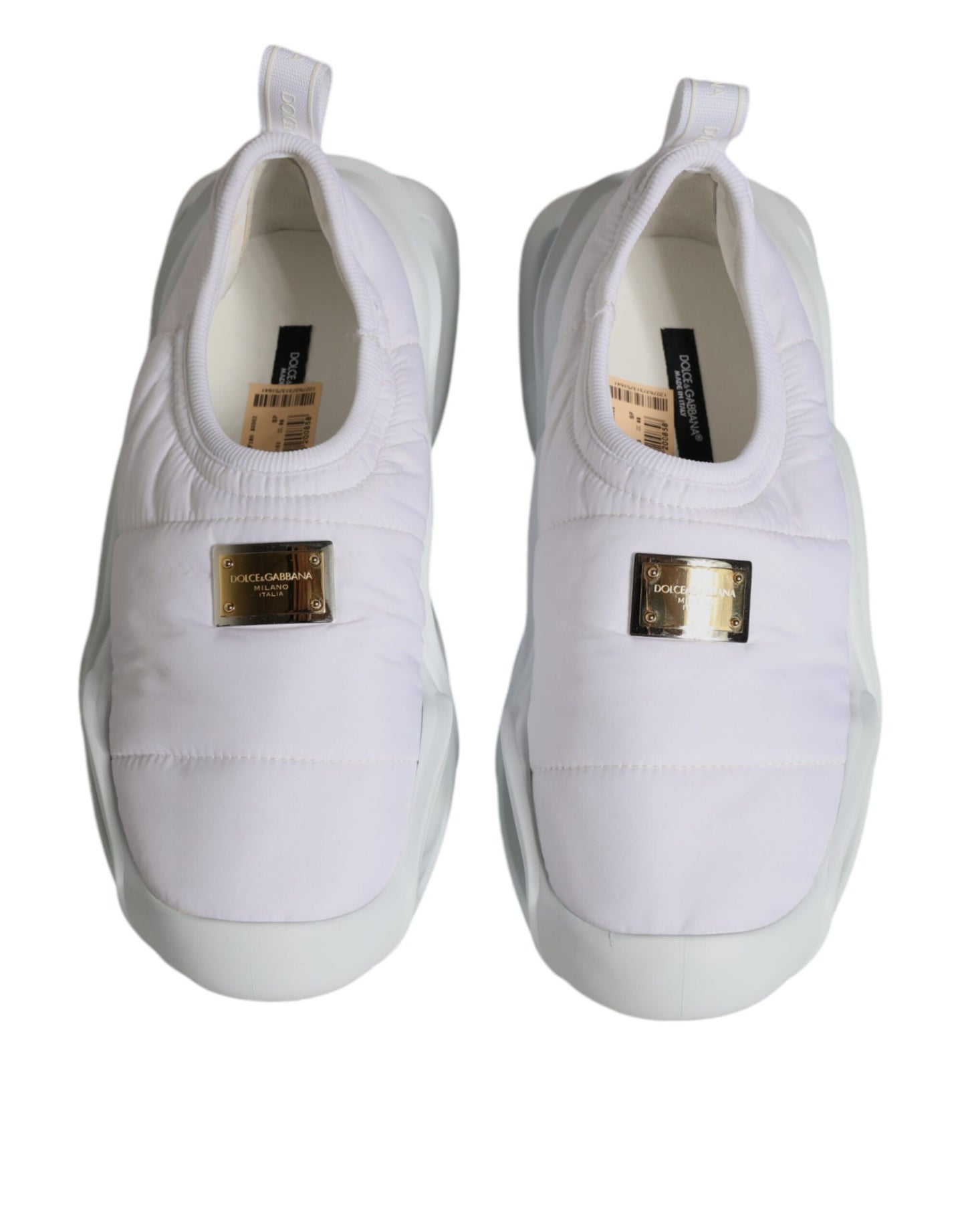 Dolce & Gabbana – Weiße, gepolsterte Low-Top-Sneakers aus Stoff