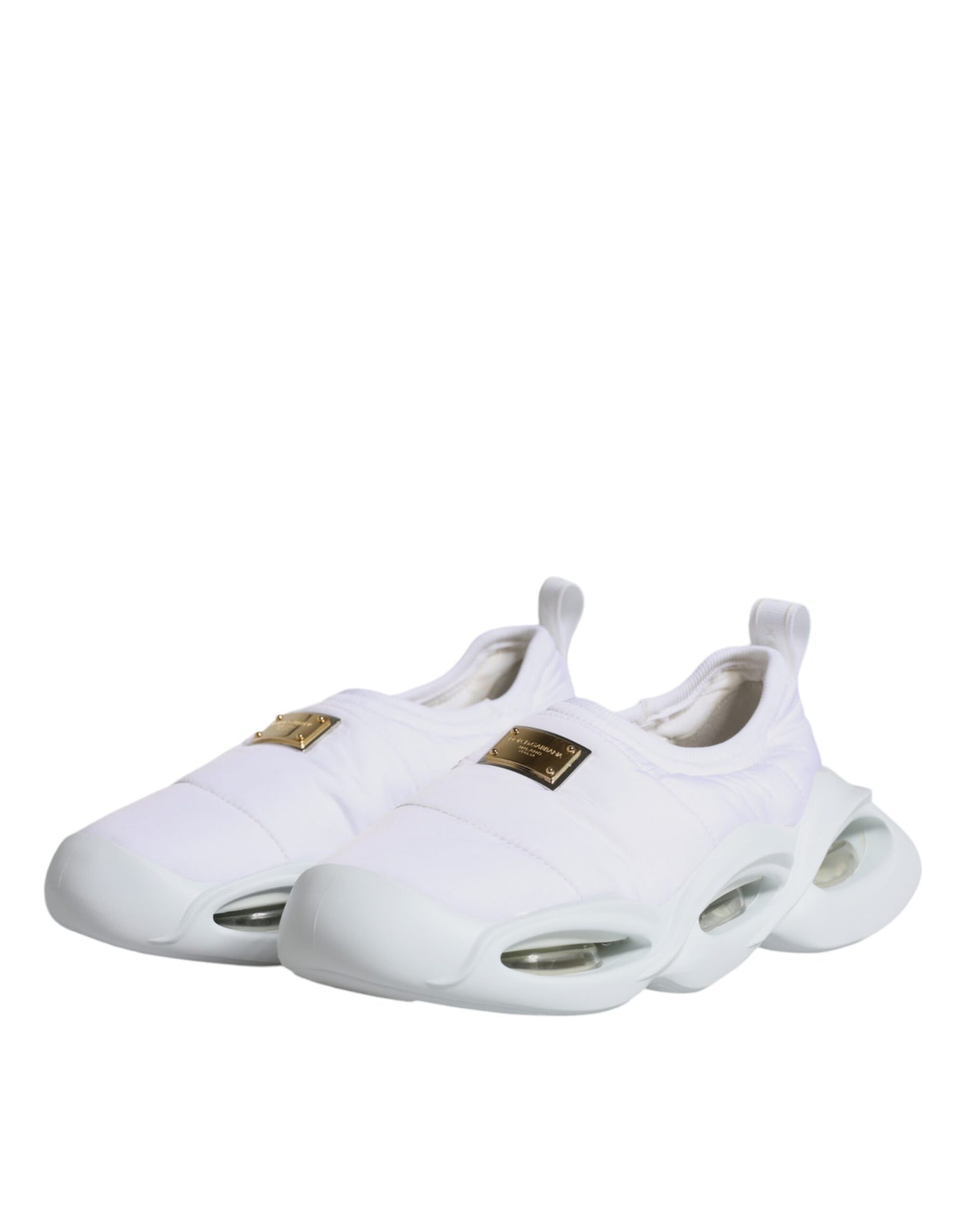 Dolce & Gabbana – Weiße, gepolsterte Low-Top-Sneakers aus Stoff