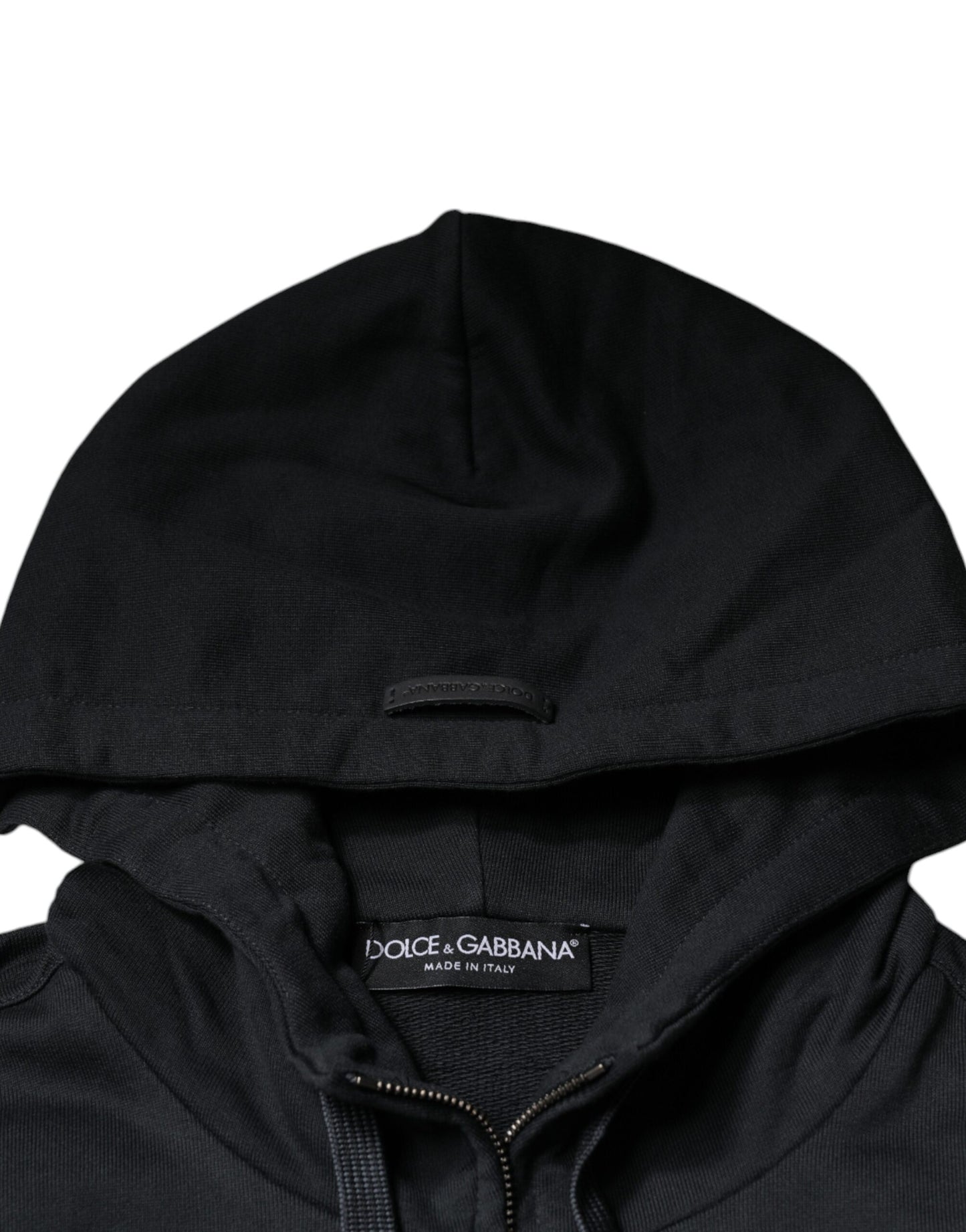 Dolce & Gabbana – Schwarzer Herrenpullover aus Baumwolle mit Kapuze und durchgehendem Reißverschluss