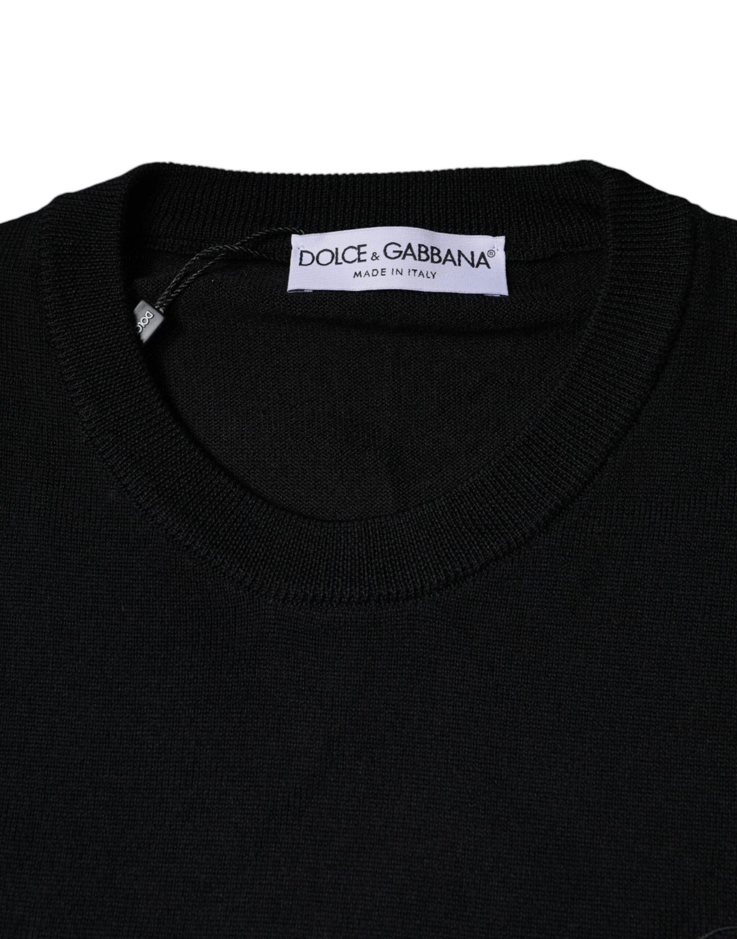 Dolce & Gabbana – Schwarzer Pullover aus Wollstrick mit Rundhalsausschnitt
