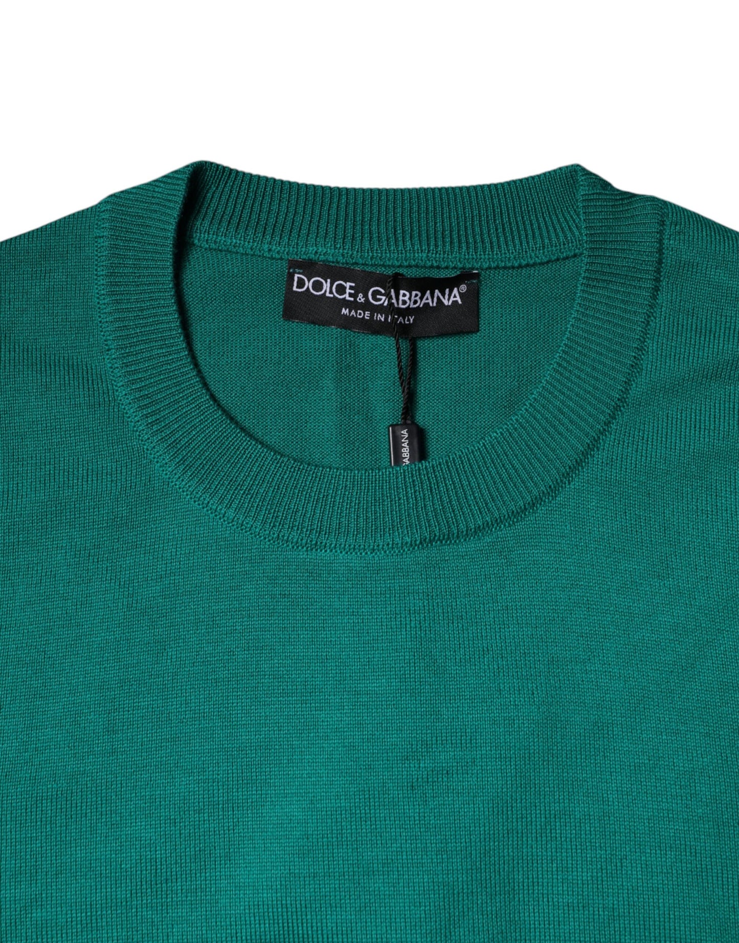 Dolce & Gabbana, grüner Pullover aus Wollstrick mit Rundhalsausschnitt