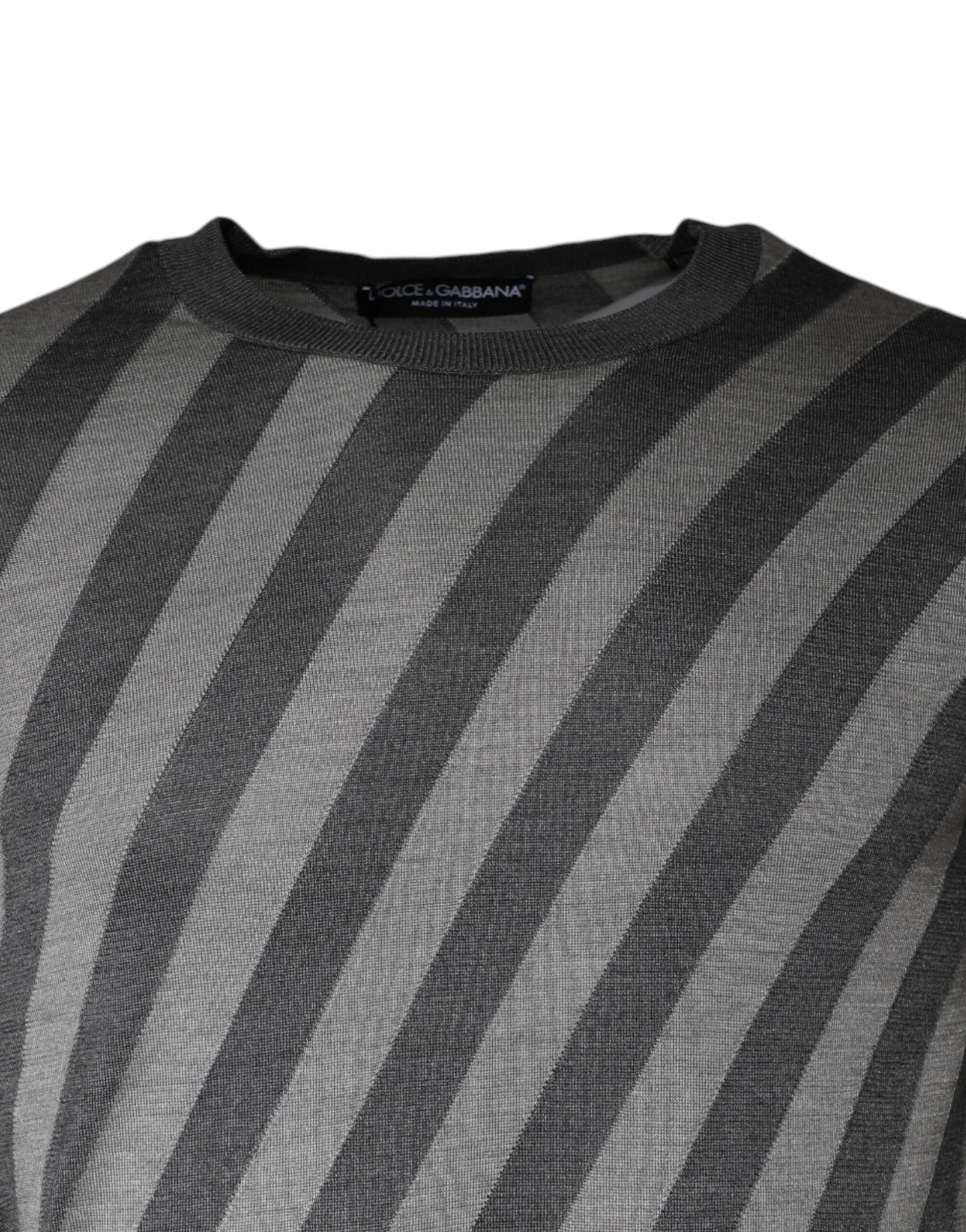 Dolce & Gabbana Grau gestreifter Pullover mit langen Ärmeln und Rundhalsausschnitt