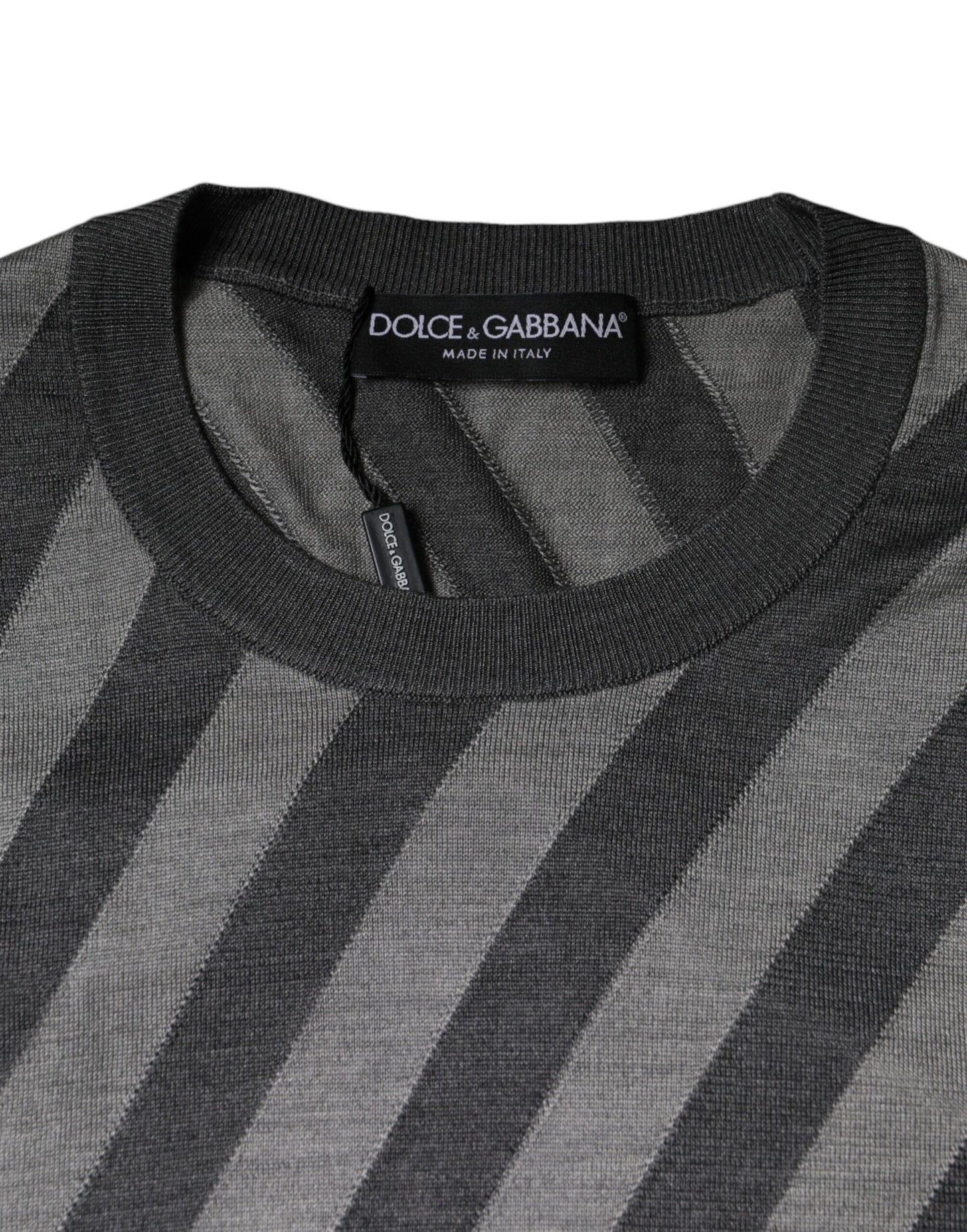 Dolce & Gabbana Grau gestreifter Pullover mit langen Ärmeln und Rundhalsausschnitt