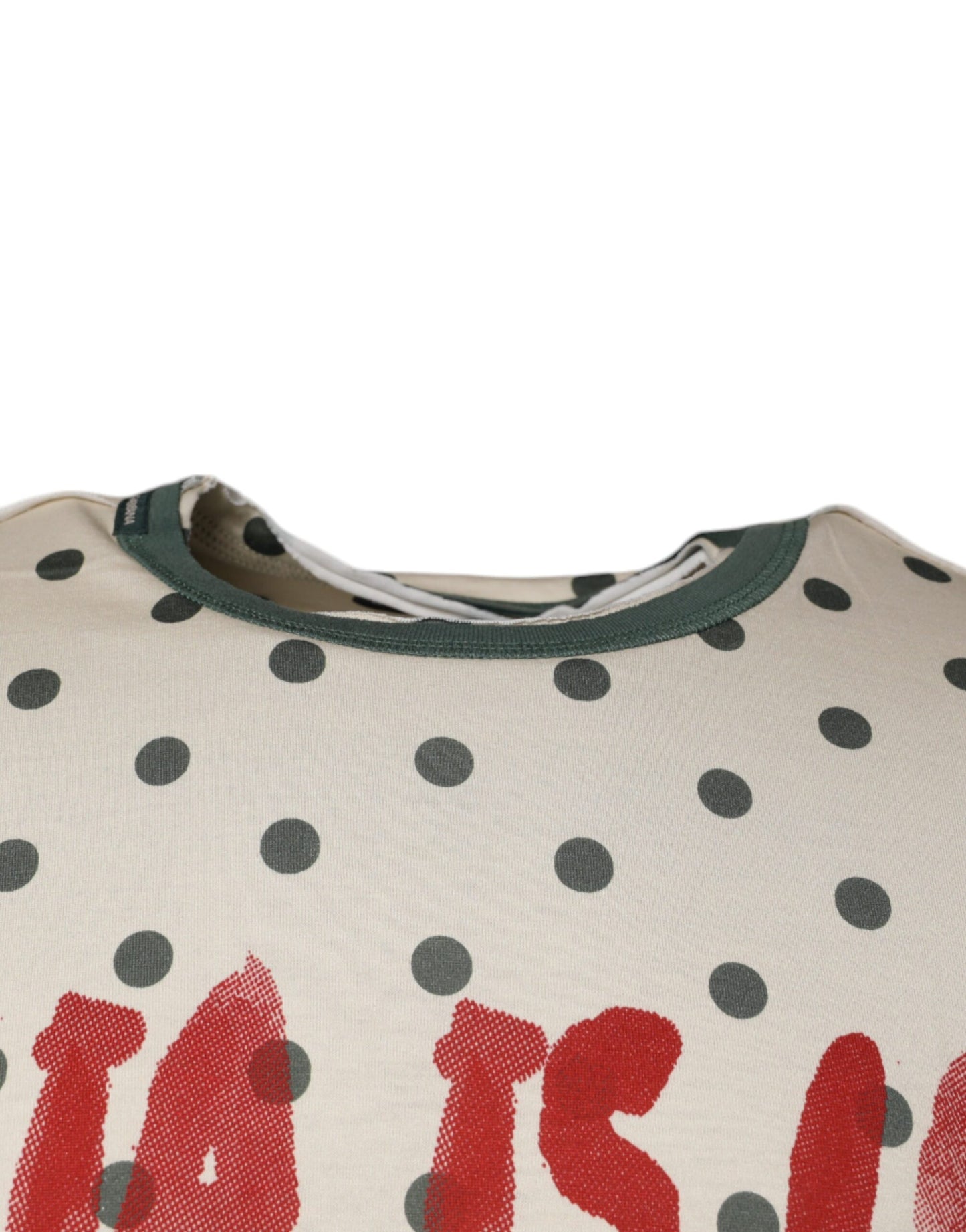 Dolce & Gabbana Beiges Baumwoll-T-Shirt mit grafischem Print und Punkten