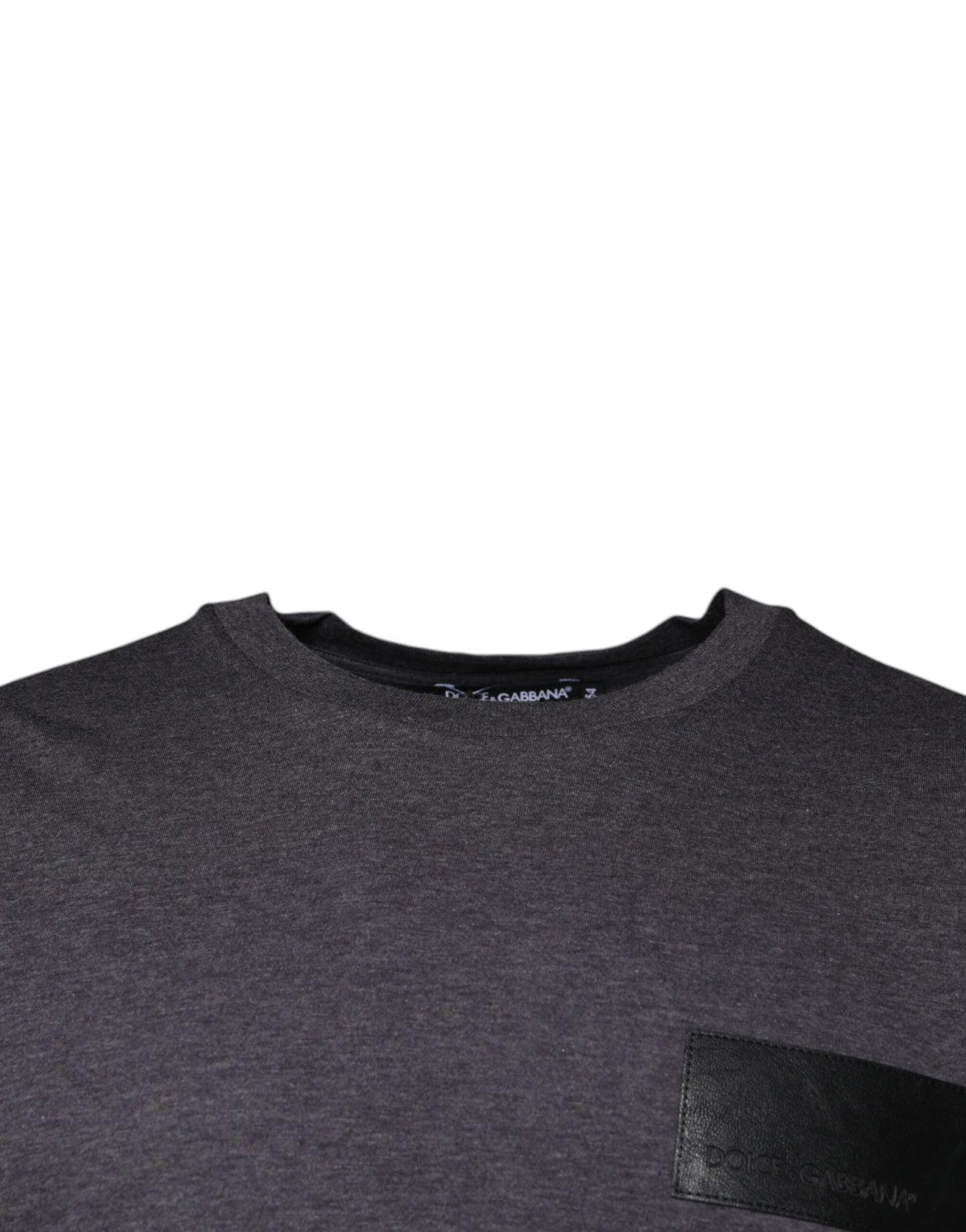 Dolce & Gabbana – Graues T-Shirt aus Baumwolle mit Rundhalsausschnitt und Logo-Patch