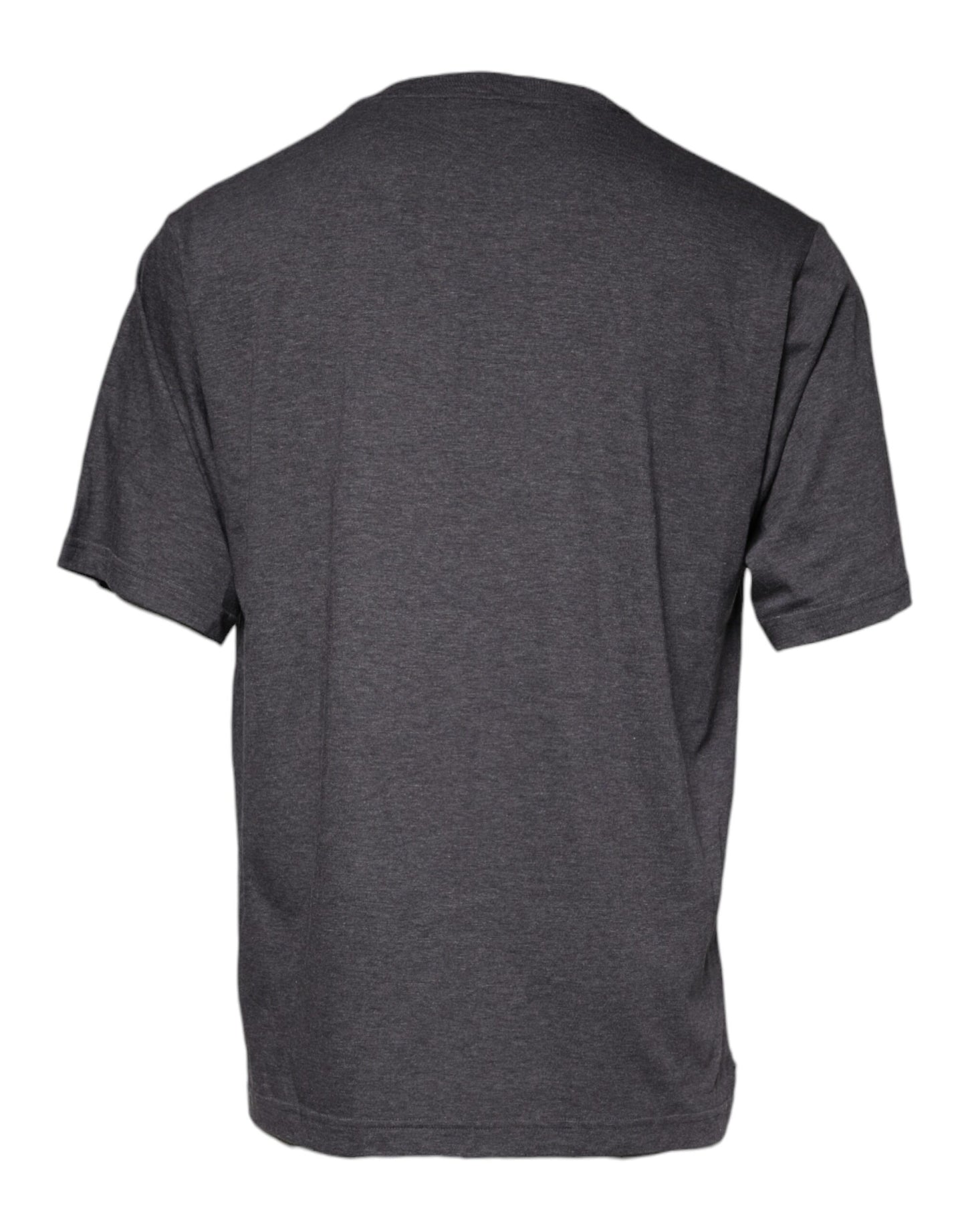 Dolce & Gabbana – Graues T-Shirt aus Baumwolle mit Rundhalsausschnitt und Logo-Patch
