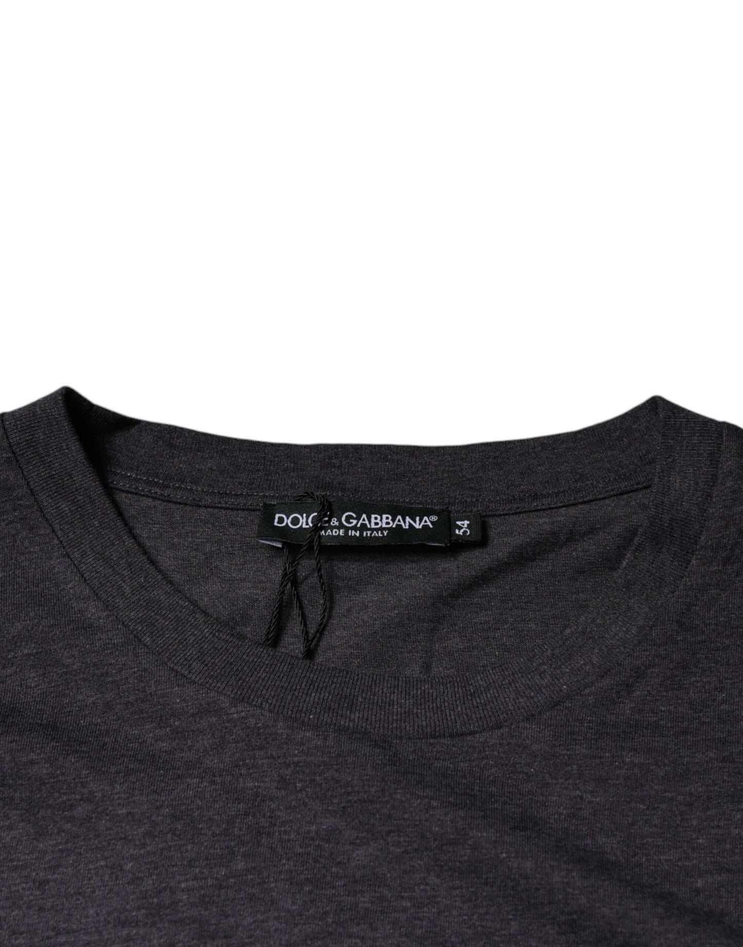 Dolce & Gabbana – Graues T-Shirt aus Baumwolle mit Rundhalsausschnitt und Logo-Patch