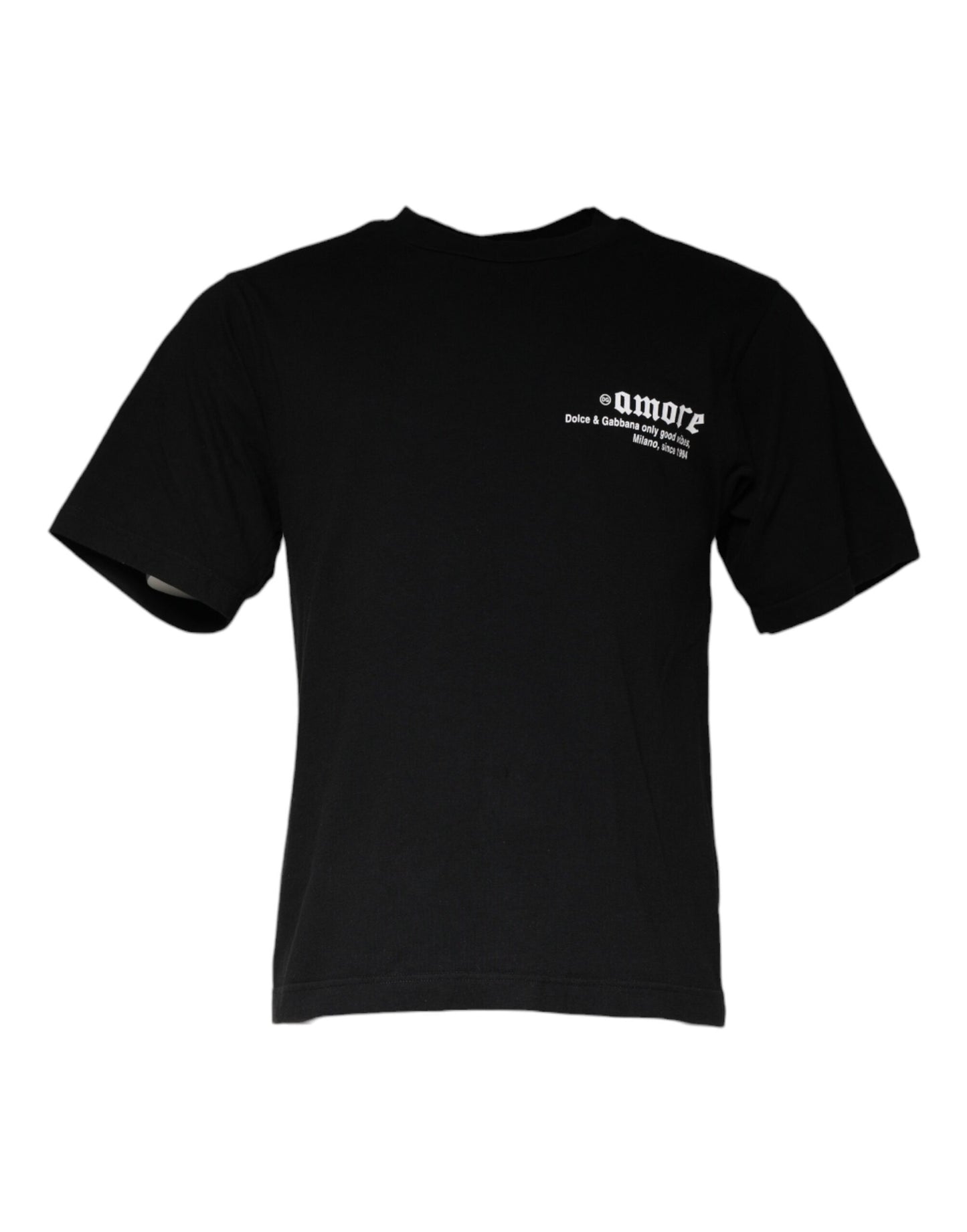 Dolce & Gabbana Schwarzes Baumwoll-T-Shirt mit Rundhalsausschnitt und Amore-Print