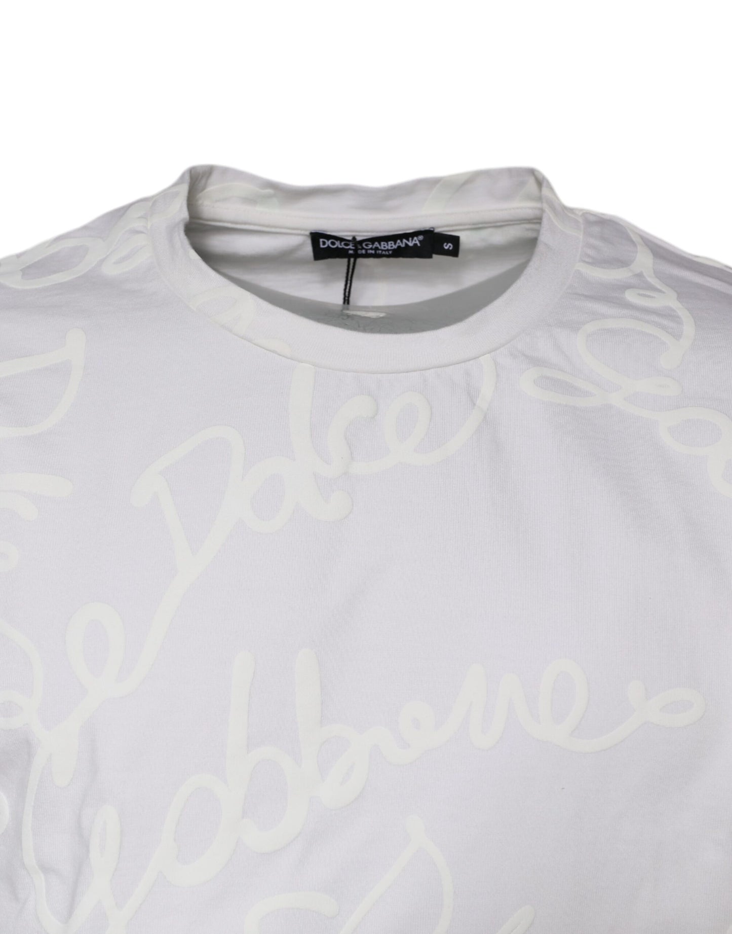 Dolce & Gabbana – Weißes Baumwoll-T-Shirt mit Rundhalsausschnitt und Logo-Print