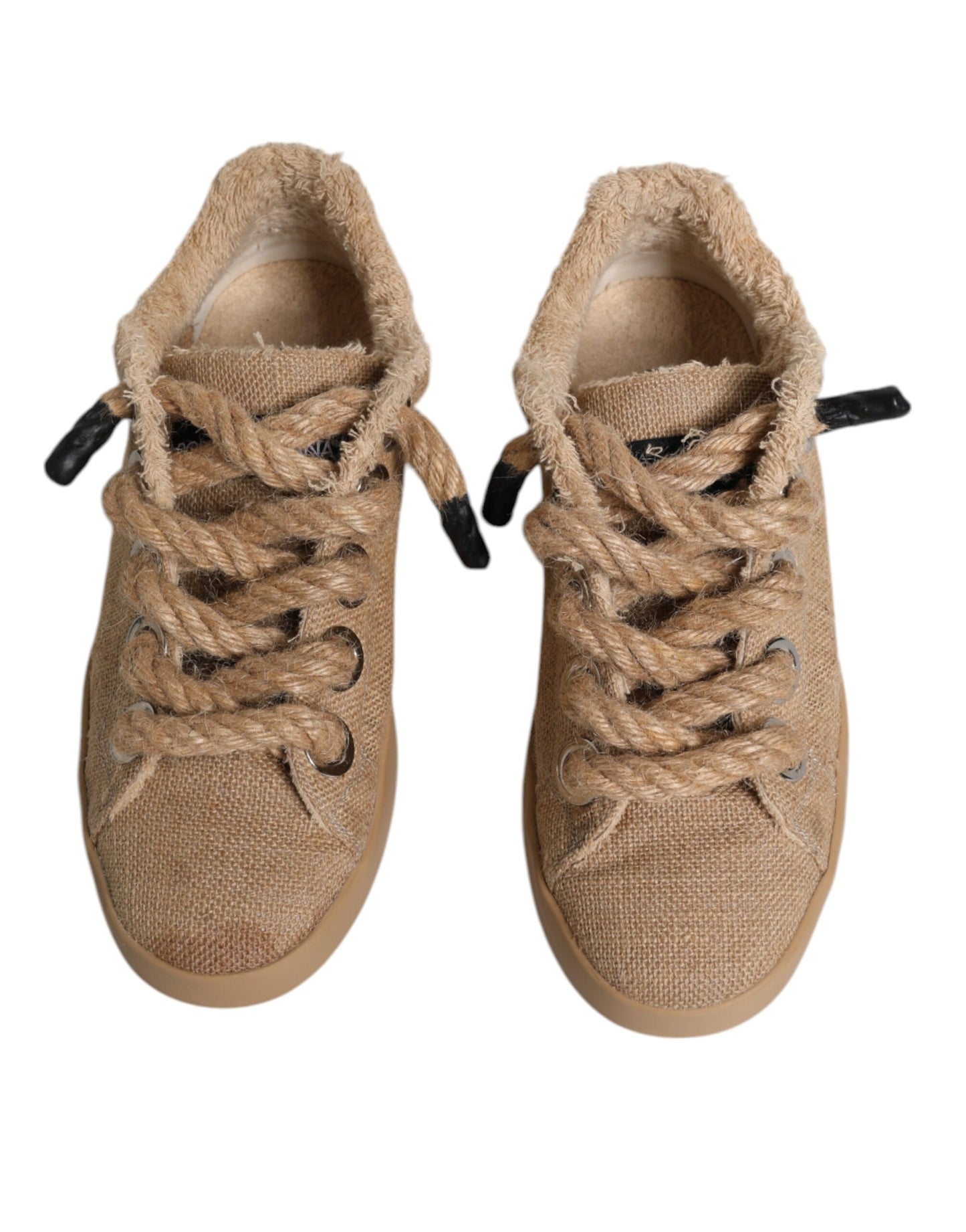 Dolce & Gabbana Braun Jute Stoff Low Top Herren Sneakers Schuhe