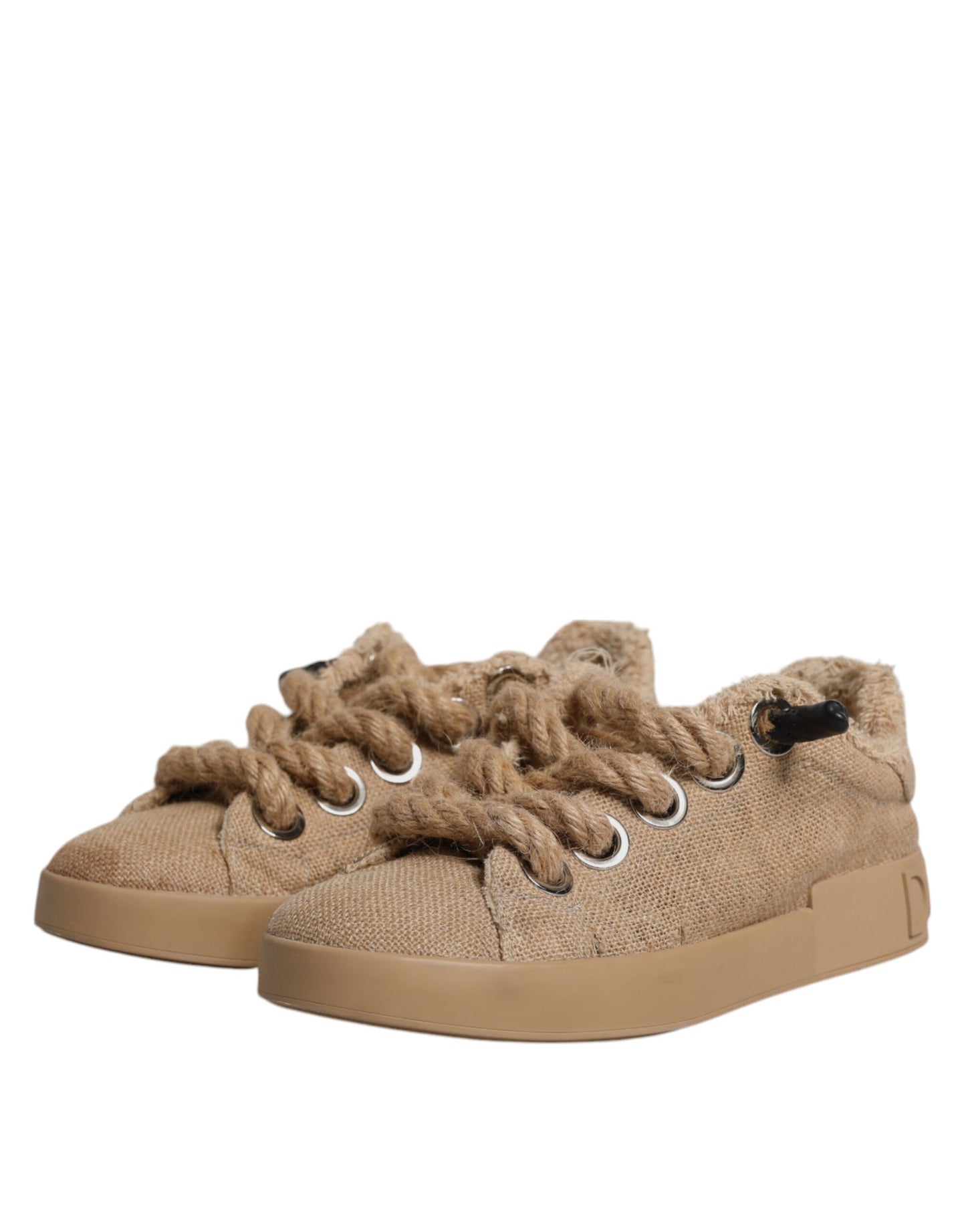 Dolce & Gabbana Braun Jute Stoff Low Top Herren Sneakers Schuhe