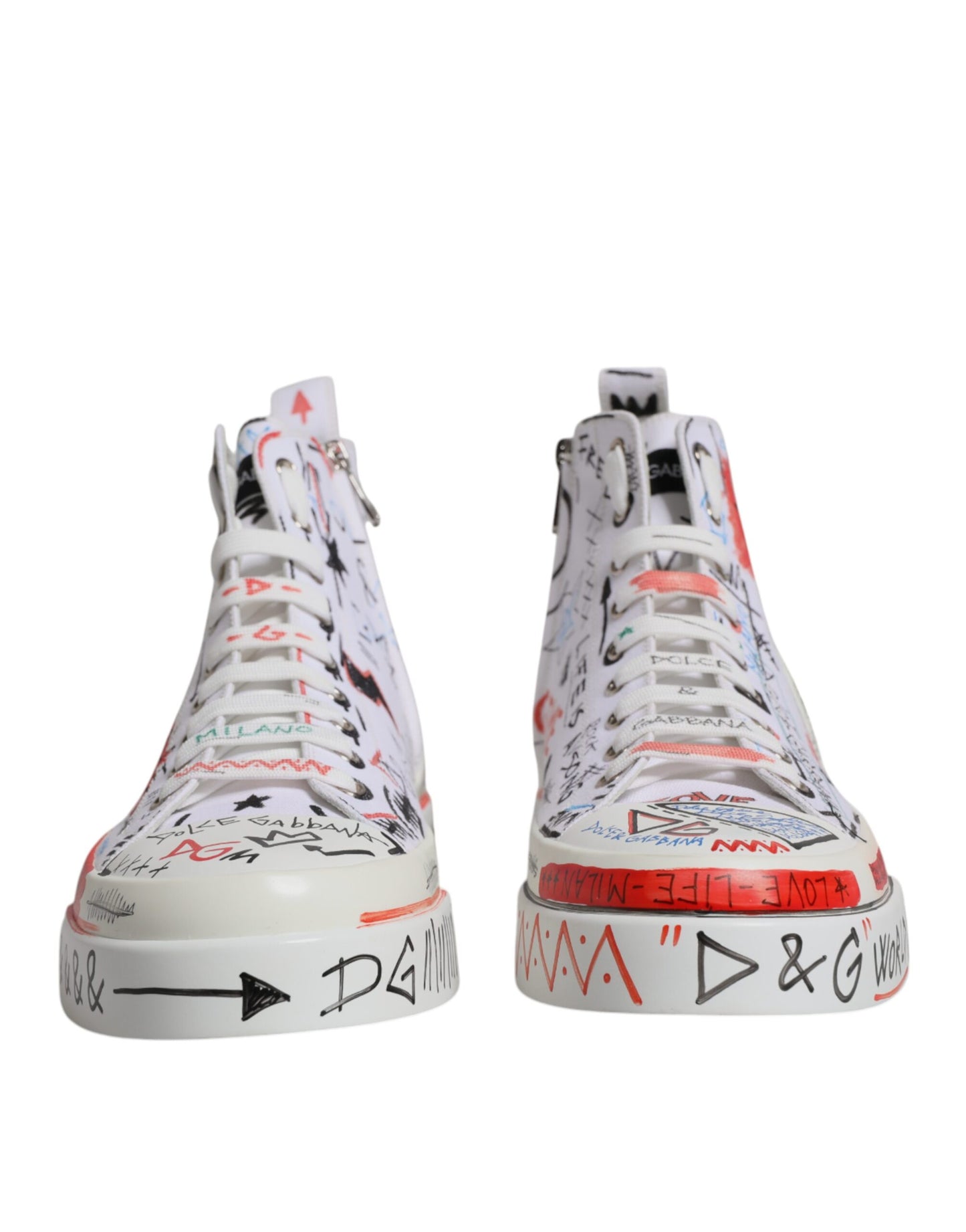 Dolce & Gabbana – Weiße High-Top-Sneaker aus Baumwolle mit Graffiti-Motiv