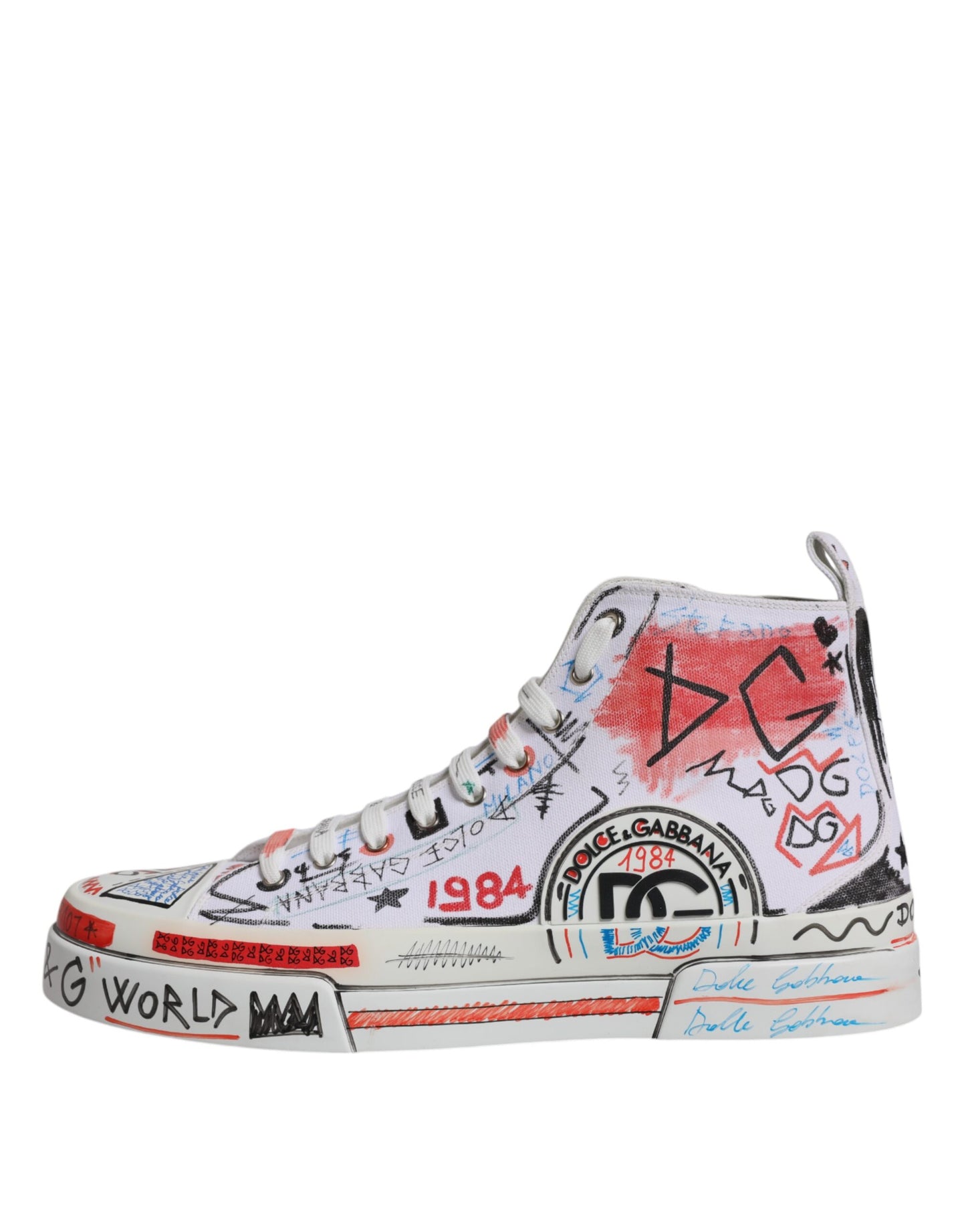 Dolce & Gabbana – Weiße High-Top-Sneaker aus Baumwolle mit Graffiti-Motiv