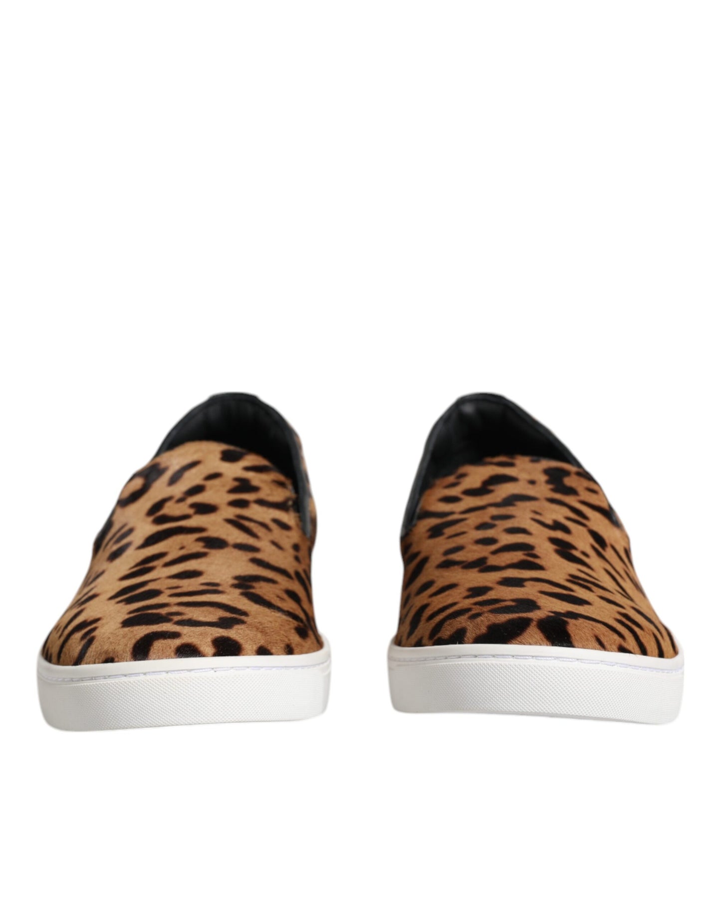 Dolce & Gabbana Braun Kalbsleder Pelz Leopard Männer Sneakers Schuhe