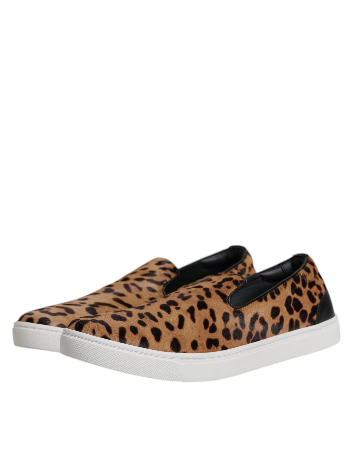 Dolce & Gabbana Braun Kalbsleder Pelz Leopard Männer Sneakers Schuhe