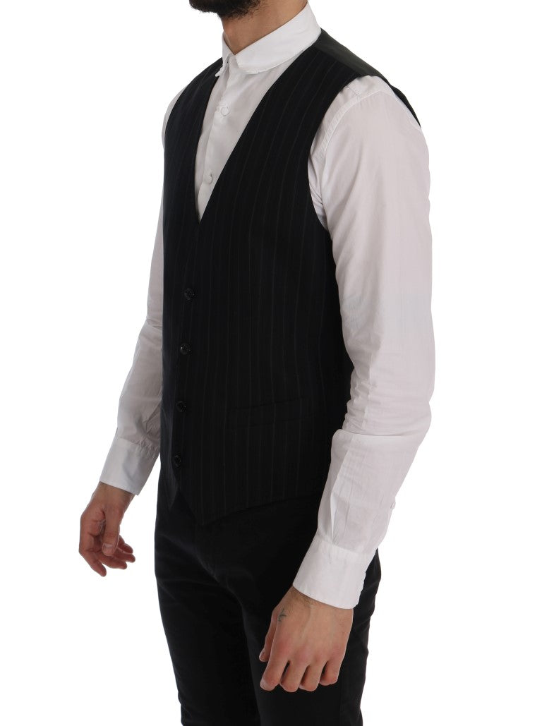 Dolce & Gabbana Schwarze STAFF-Weste aus gestreifter Baumwolle
