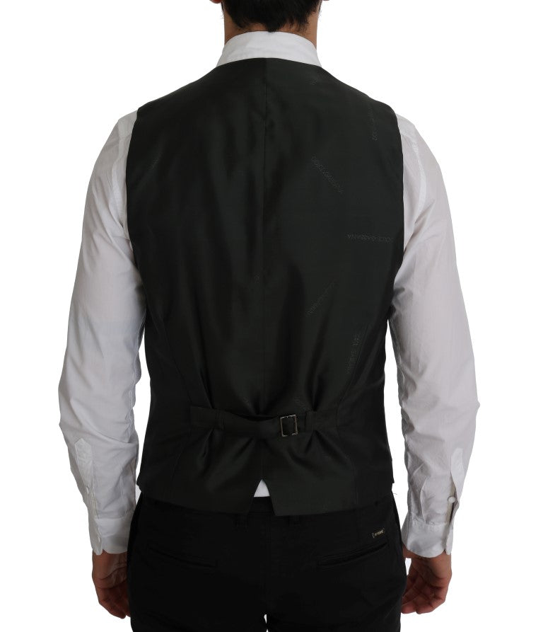 Dolce & Gabbana Schwarze STAFF-Weste aus gestreifter Baumwolle