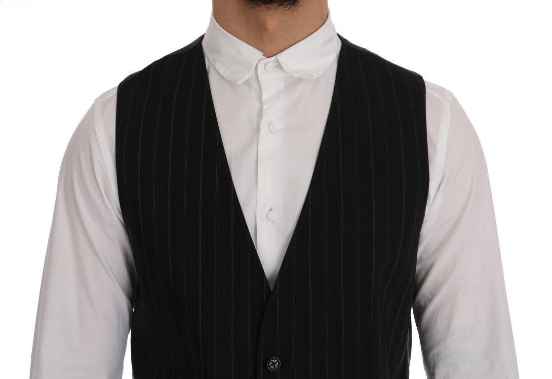 Dolce & Gabbana Schwarze STAFF-Weste aus gestreifter Baumwolle