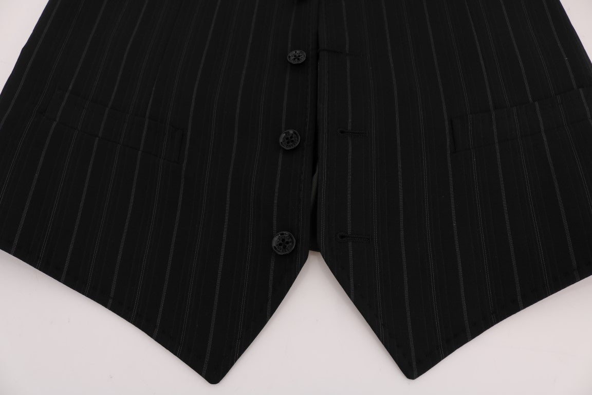 Dolce & Gabbana Schwarze STAFF-Weste aus gestreifter Baumwolle