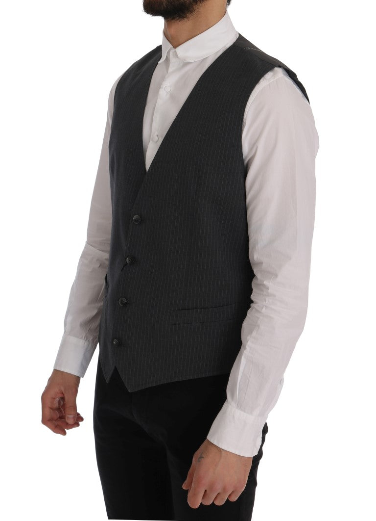 Dolce & Gabbana Graue gestreifte Baumwoll-Strickjacke STAFF