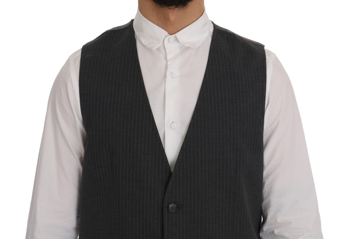 Dolce & Gabbana Graue gestreifte Baumwoll-Strickjacke STAFF