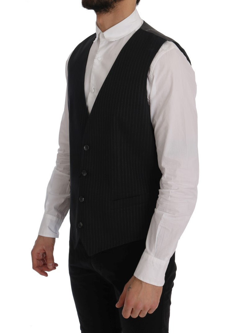 Dolce & Gabbana Graue gestreifte Baumwoll-Strickjacke STAFF