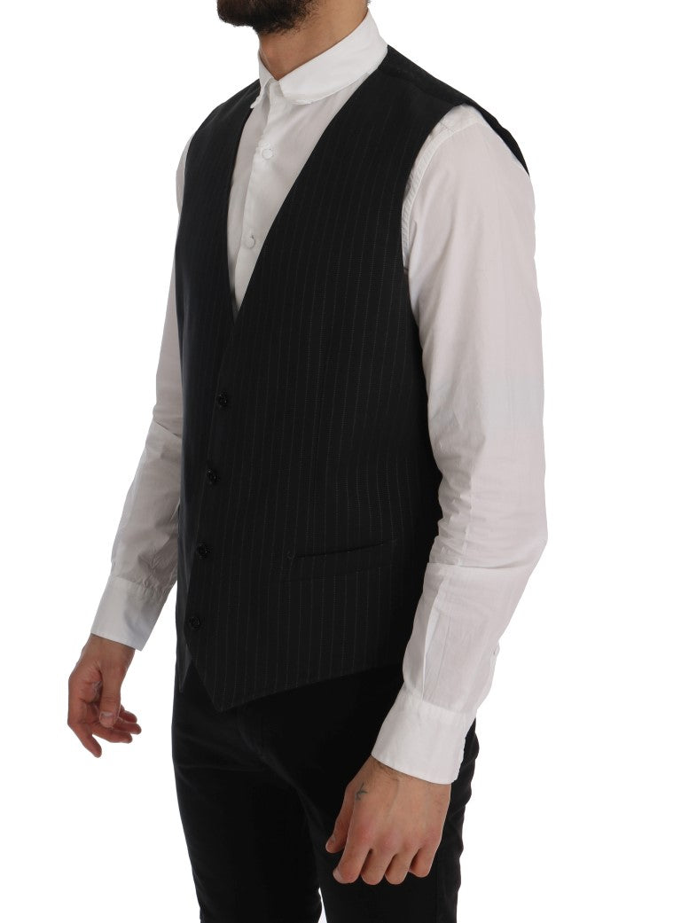 Dolce & Gabbana Graue gestreifte Baumwoll-Strickjacke STAFF