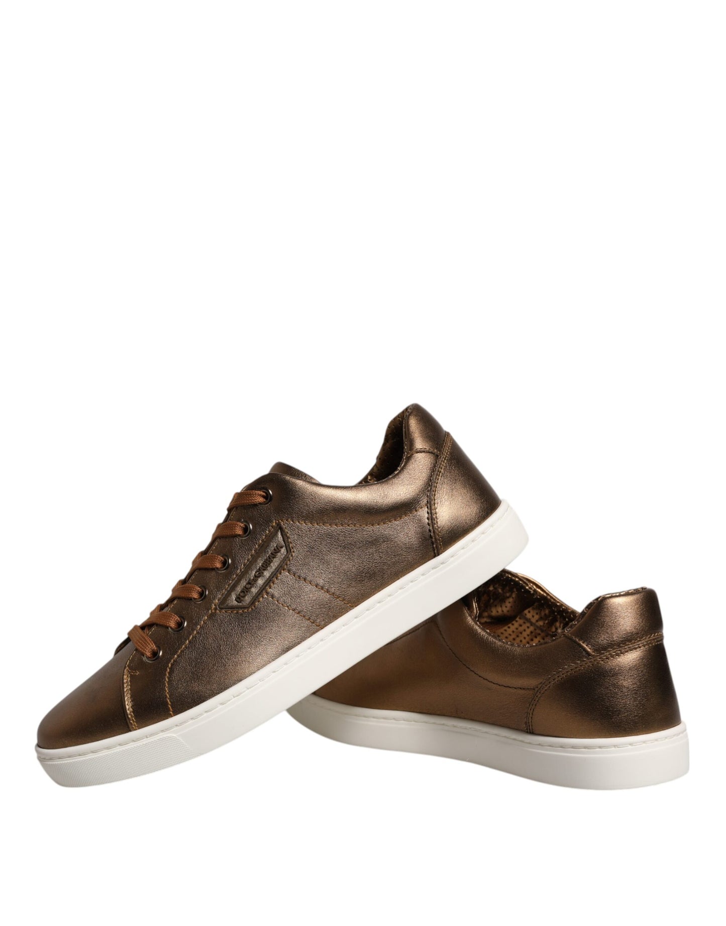 Dolce & Gabbana London Herren Sneaker aus goldenem Leder mit Logo