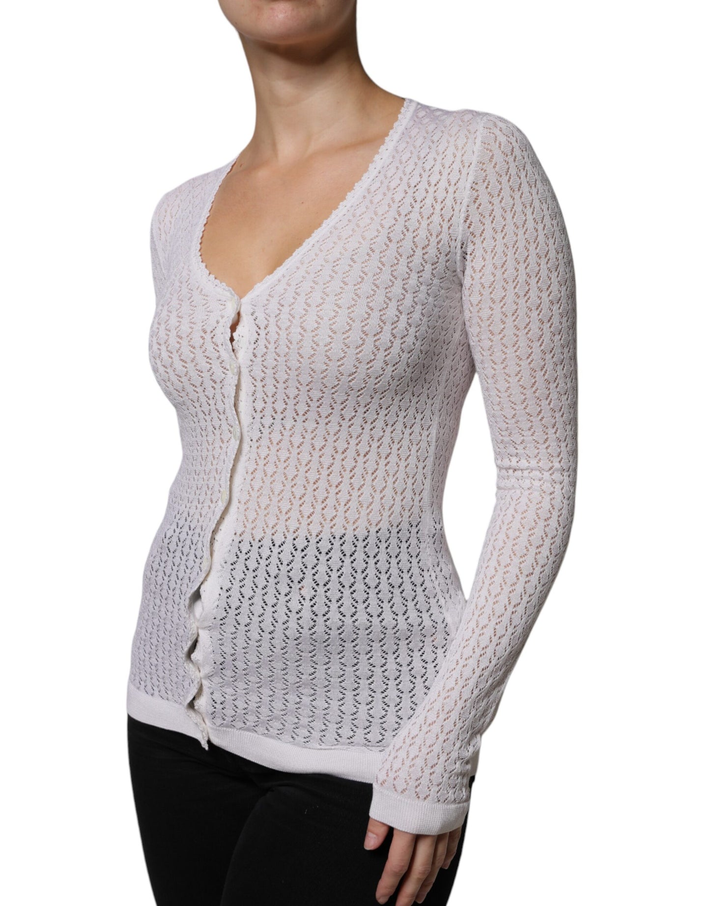 Dolce & Gabbana – Weißer Cardigan aus Seide mit Knopfleiste