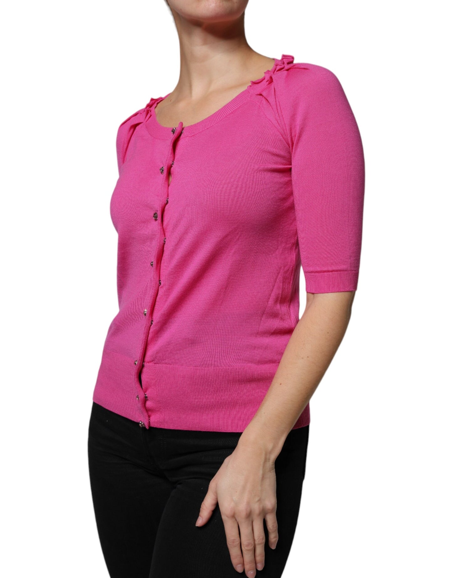 Dolce & Gabbana – Rosa Strickjacke aus Wolle mit Knopfleiste
