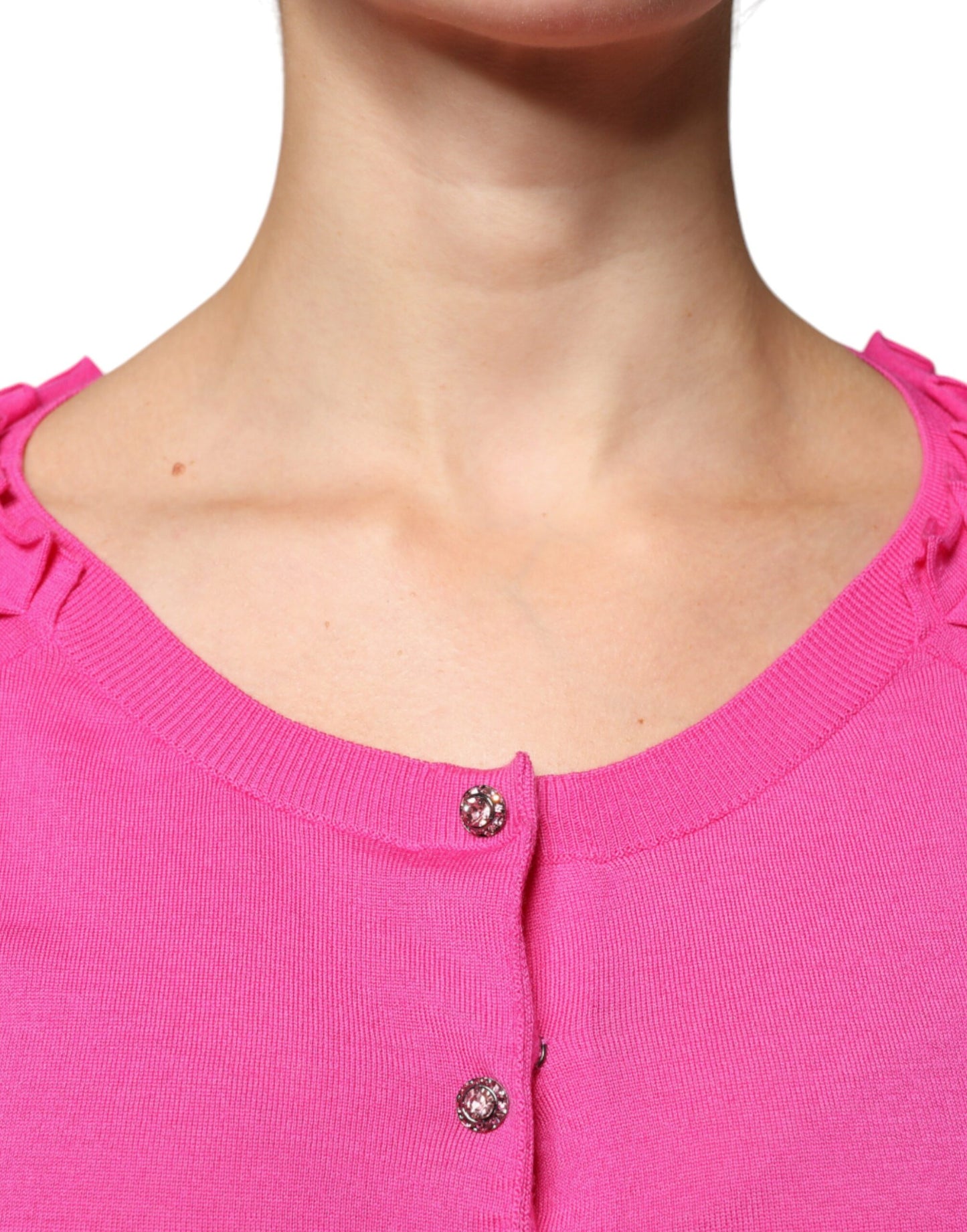 Dolce & Gabbana – Rosa Strickjacke aus Wolle mit Knopfleiste