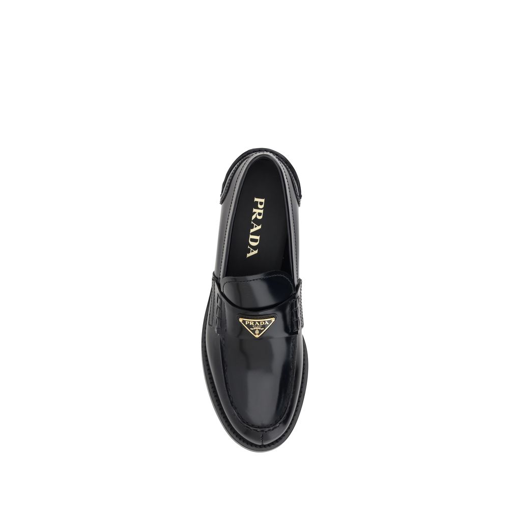 Prada – Schwarze Loafer aus Leder mit Logo