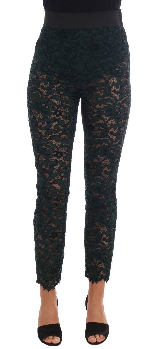 Dolce & Gabbana Grüne Leggings mit Blumenspitze