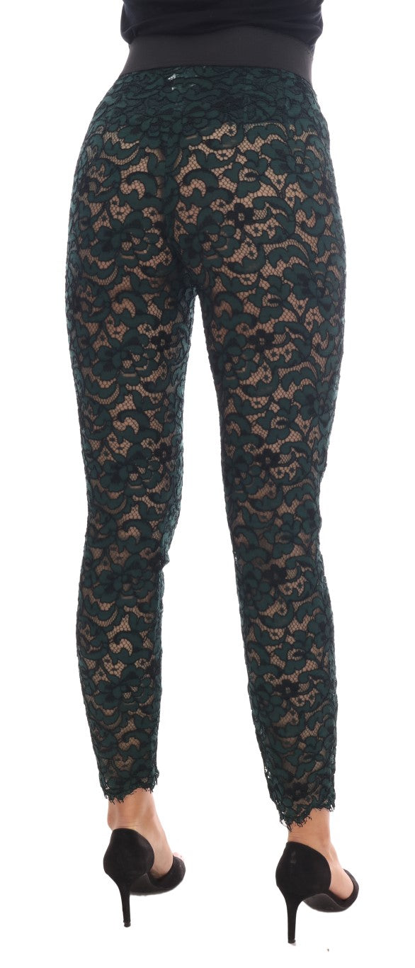 Dolce & Gabbana Grüne Leggings mit Blumenspitze
