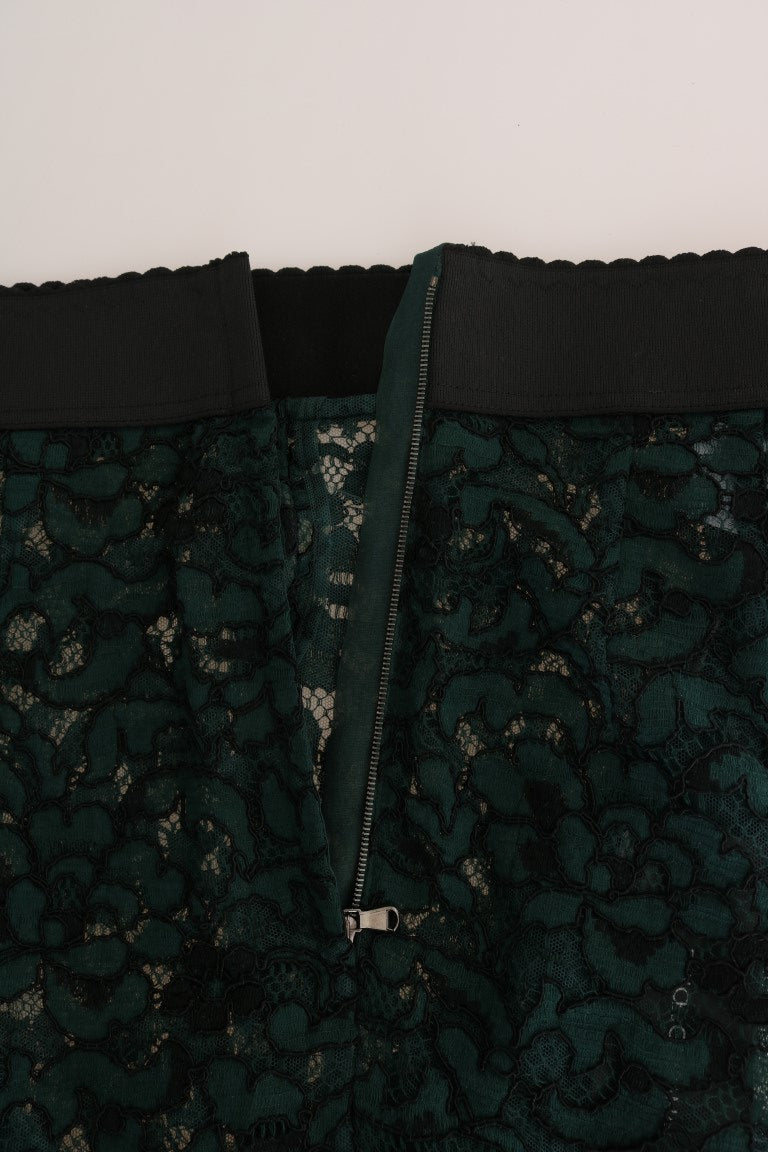 Dolce & Gabbana Grüne Leggings mit Blumenspitze